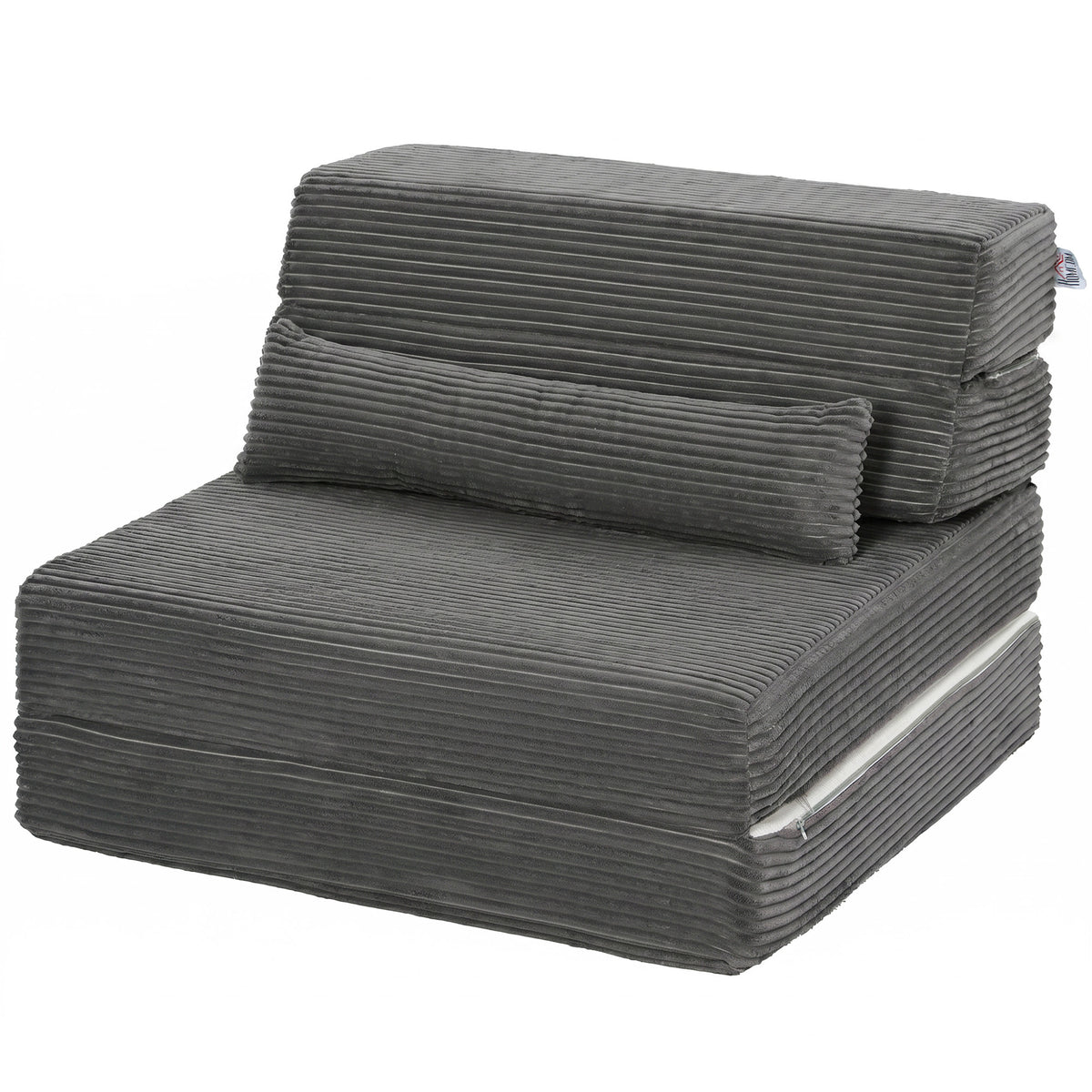 28" Folding Sofa Bed, Boneless Cloud Corduroy Sleeper Floor Chair, Floor Sofa with Back Support, Thick Cushion, Lumbar Pillow, Side Pockets for Living Room, Dark Grey