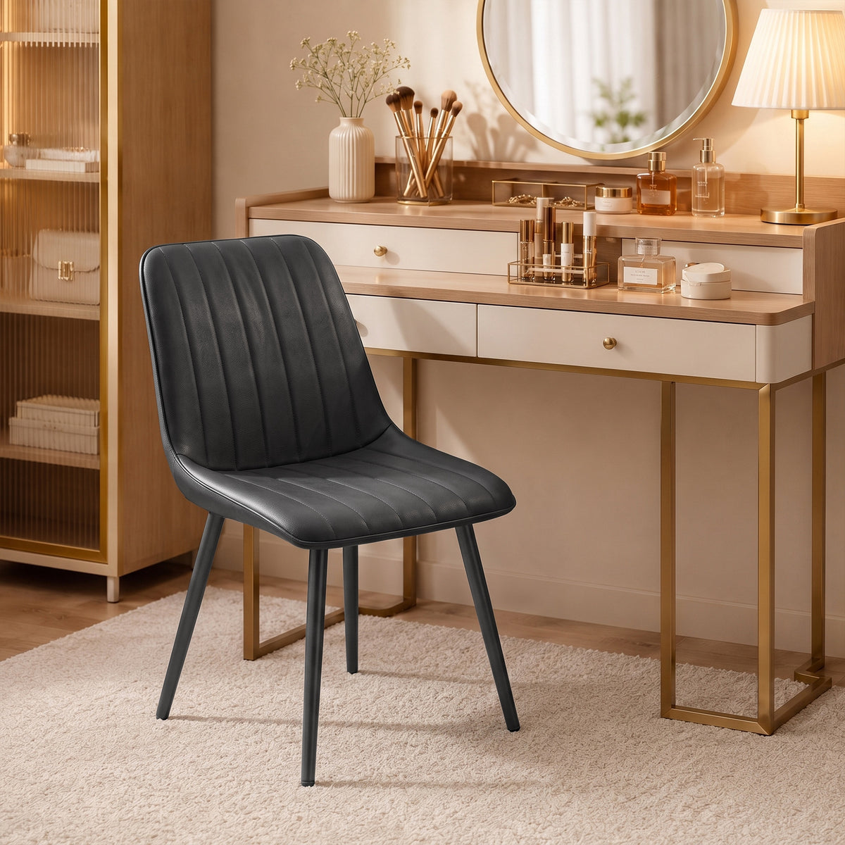 Dining Chairs Set of 4, Modern Faux Leather Upholstered Kitchen Chairs with Metal Legs for Dining Room, Kitchen, Living Room, Black