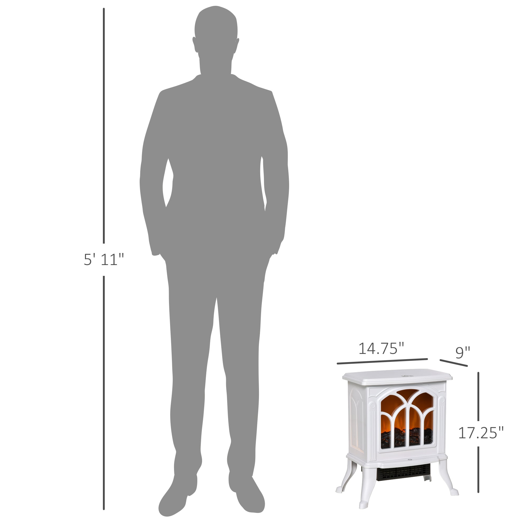 30" Freestanding Electric Fireplace Heater with Flame Effect Effect, 750W/1500W, White