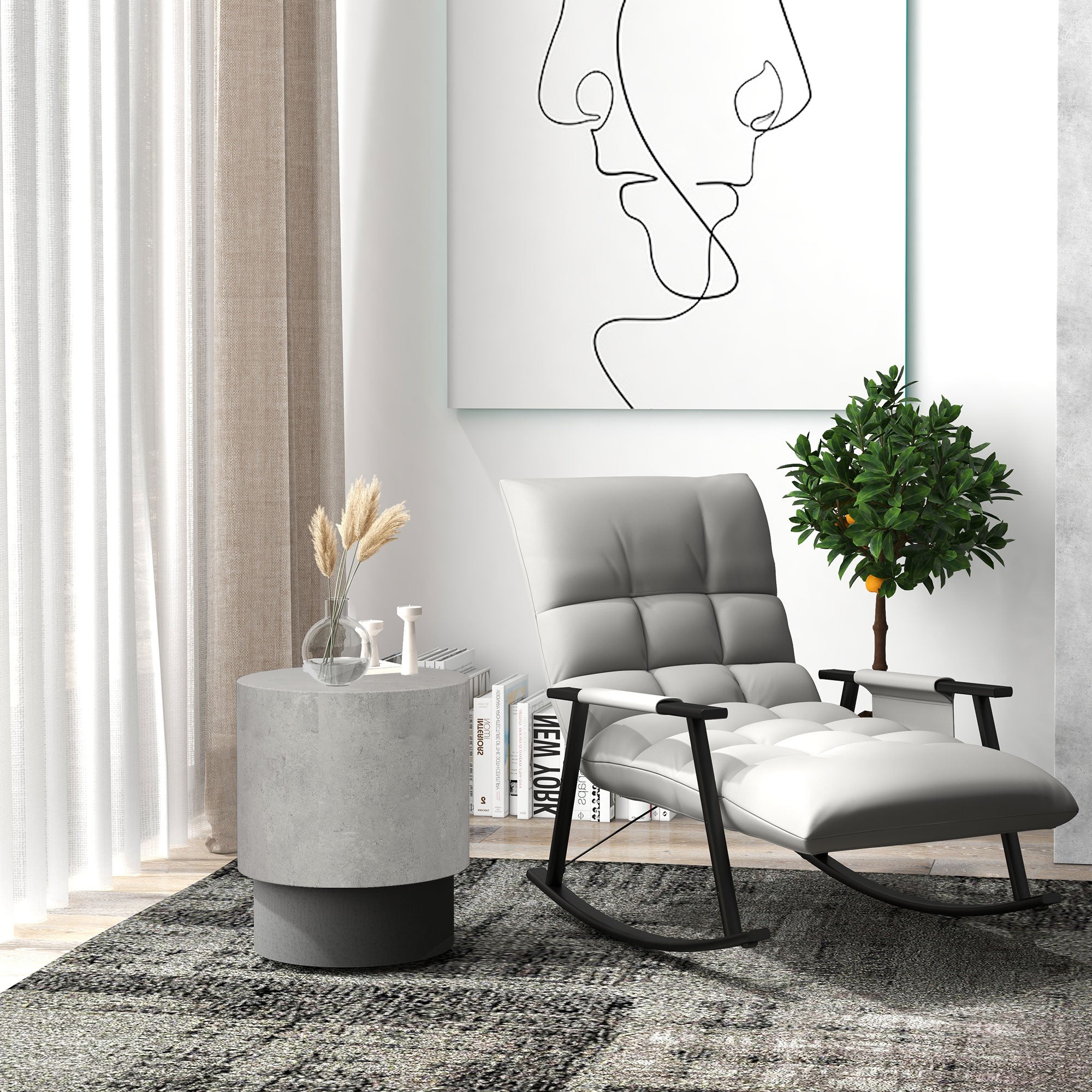 Lightweight Round Accent Table with Concrete Finish & 4 Adjustable Feet, Gray