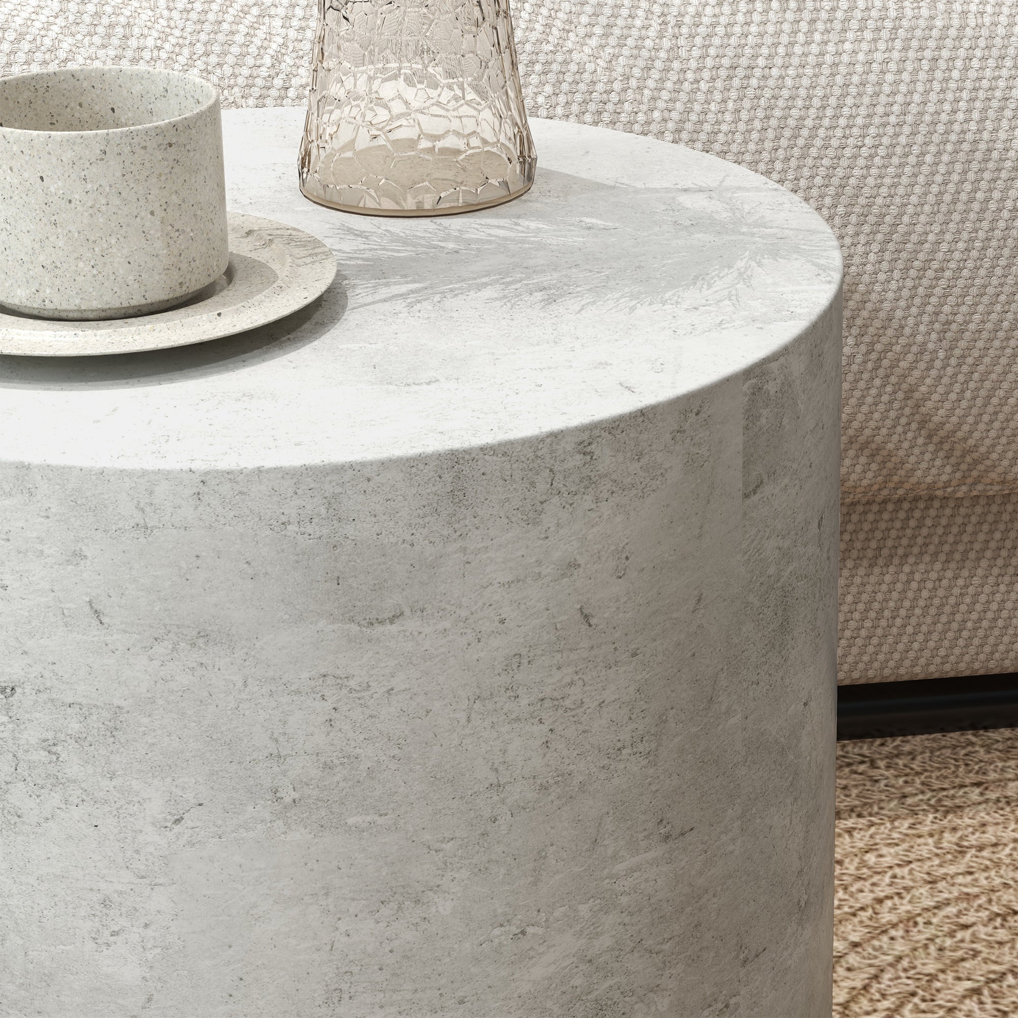 Lightweight Round Accent Table with Concrete Finish & 4 Adjustable Feet, Gray
