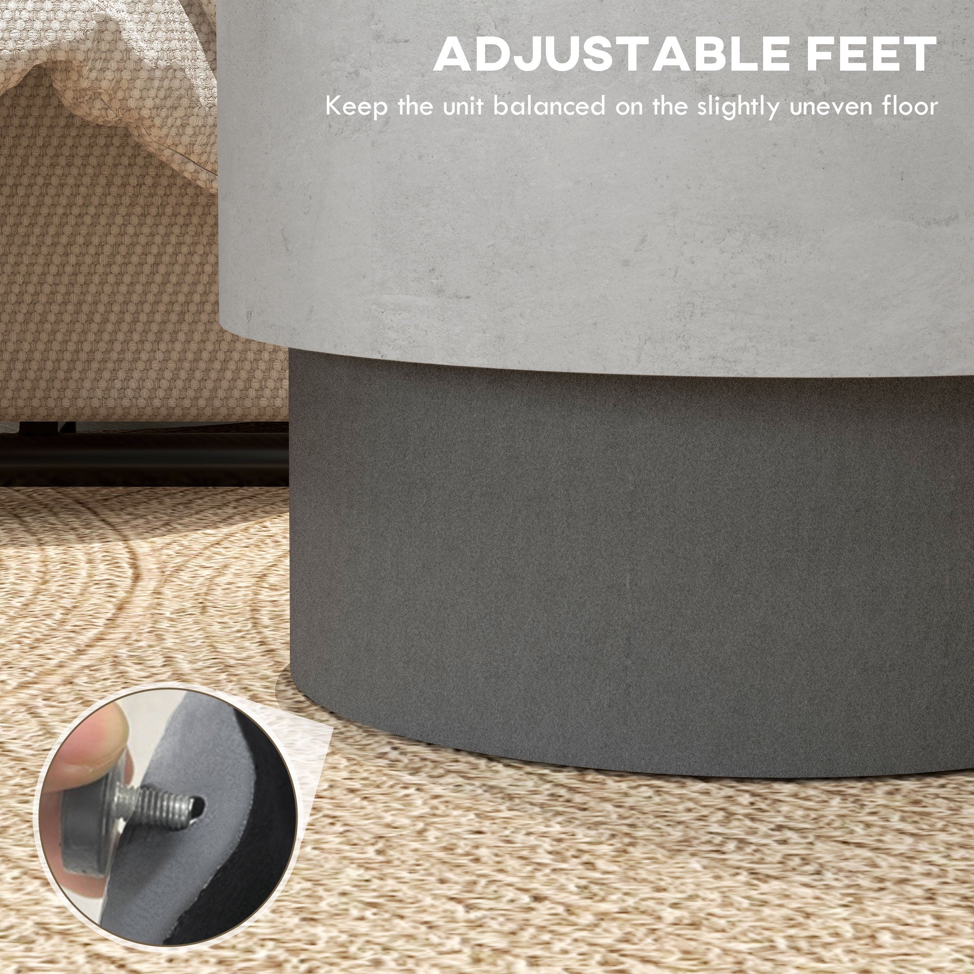 Lightweight Round Accent Table with Concrete Finish & 4 Adjustable Feet, Gray