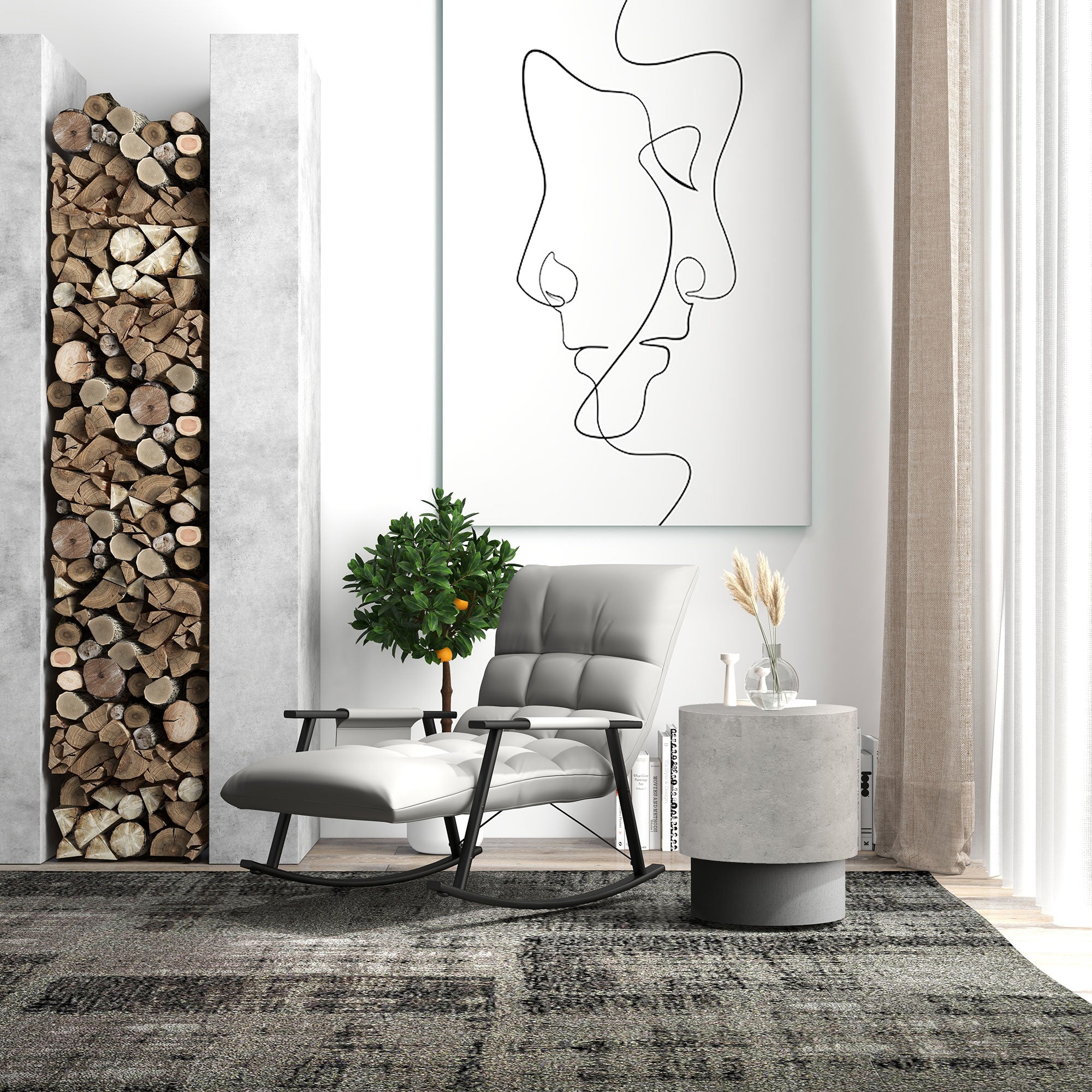 Lightweight Round Accent Table with Concrete Finish & 4 Adjustable Feet, Gray