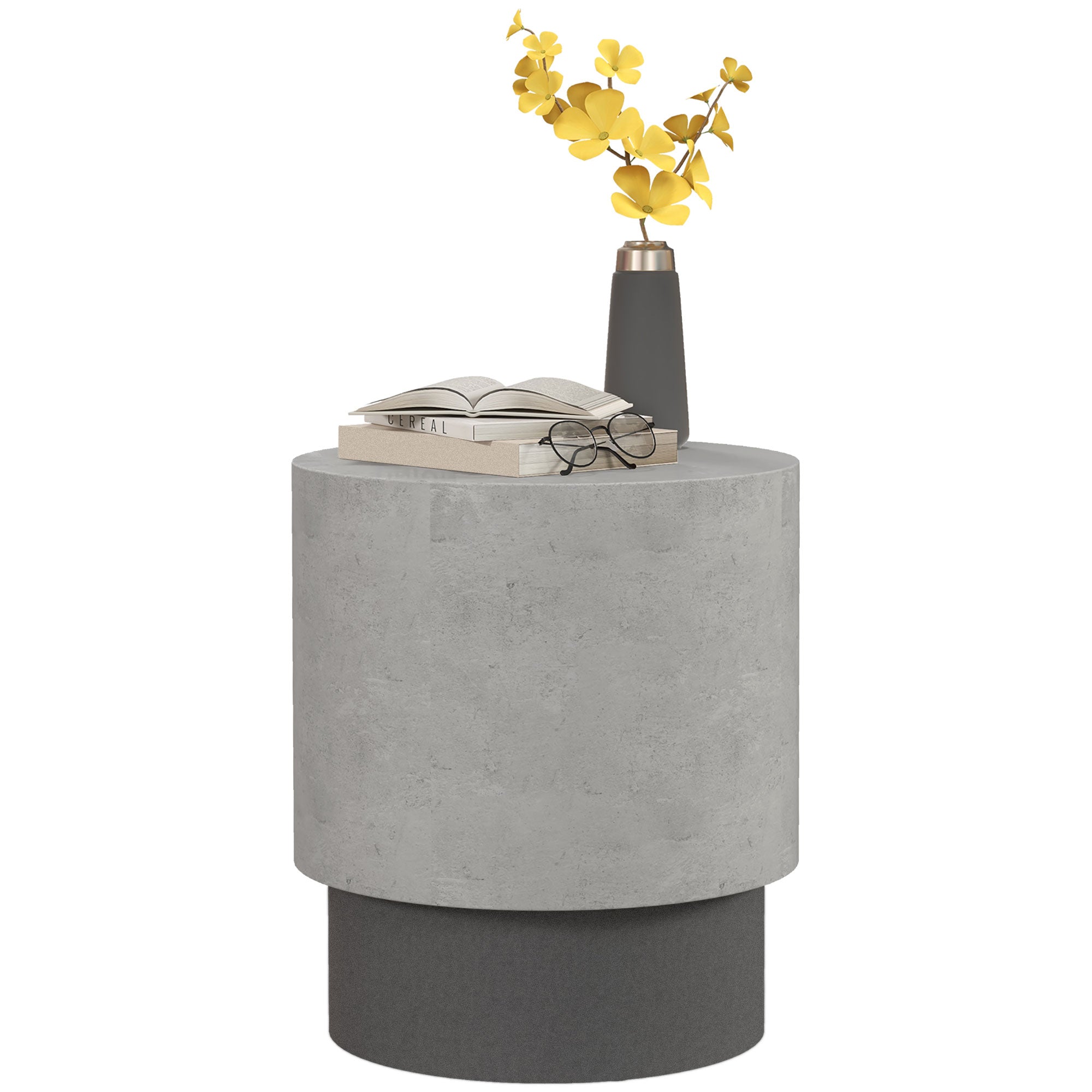 Lightweight Round Accent Table with Concrete Finish & 4 Adjustable Feet, Gray