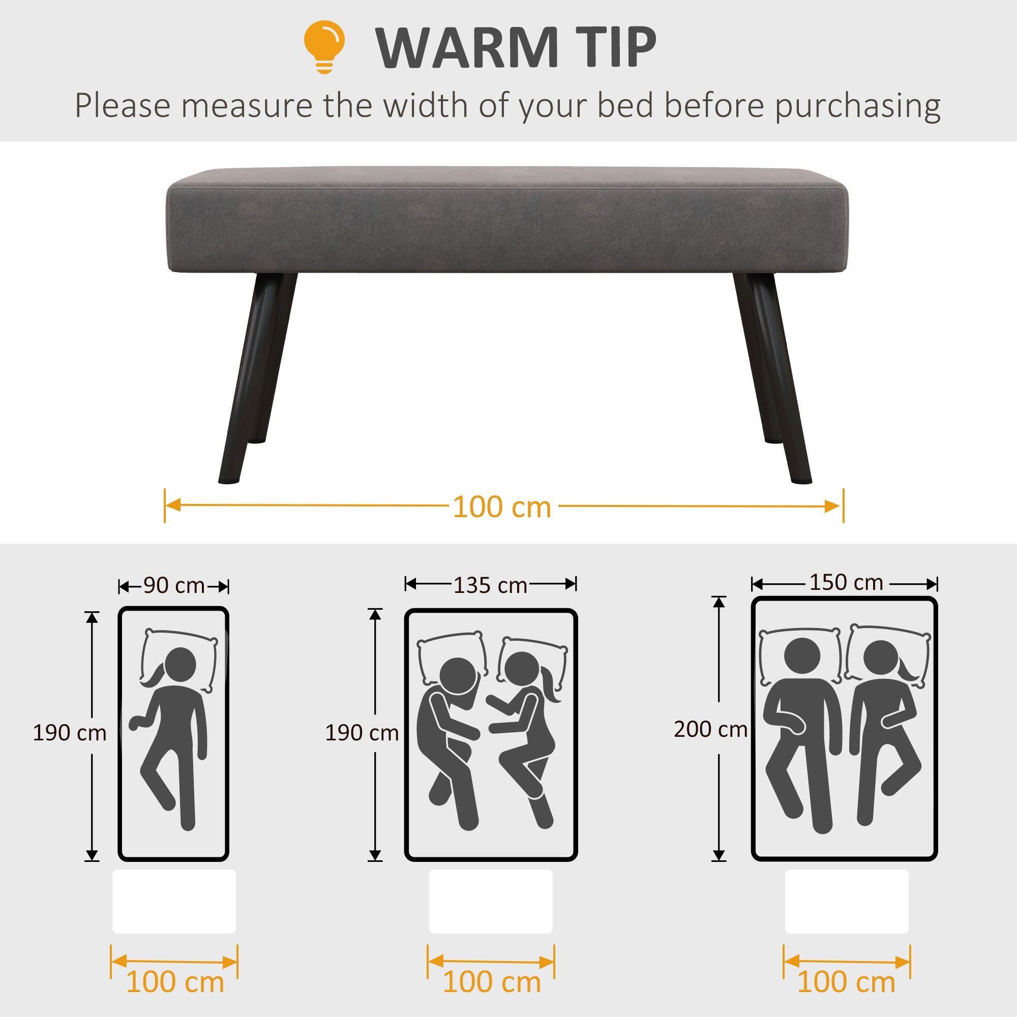 39 Inches Upholstered Bedroom Bench, Modern End of Bed Bench with Steel Legs, Gray