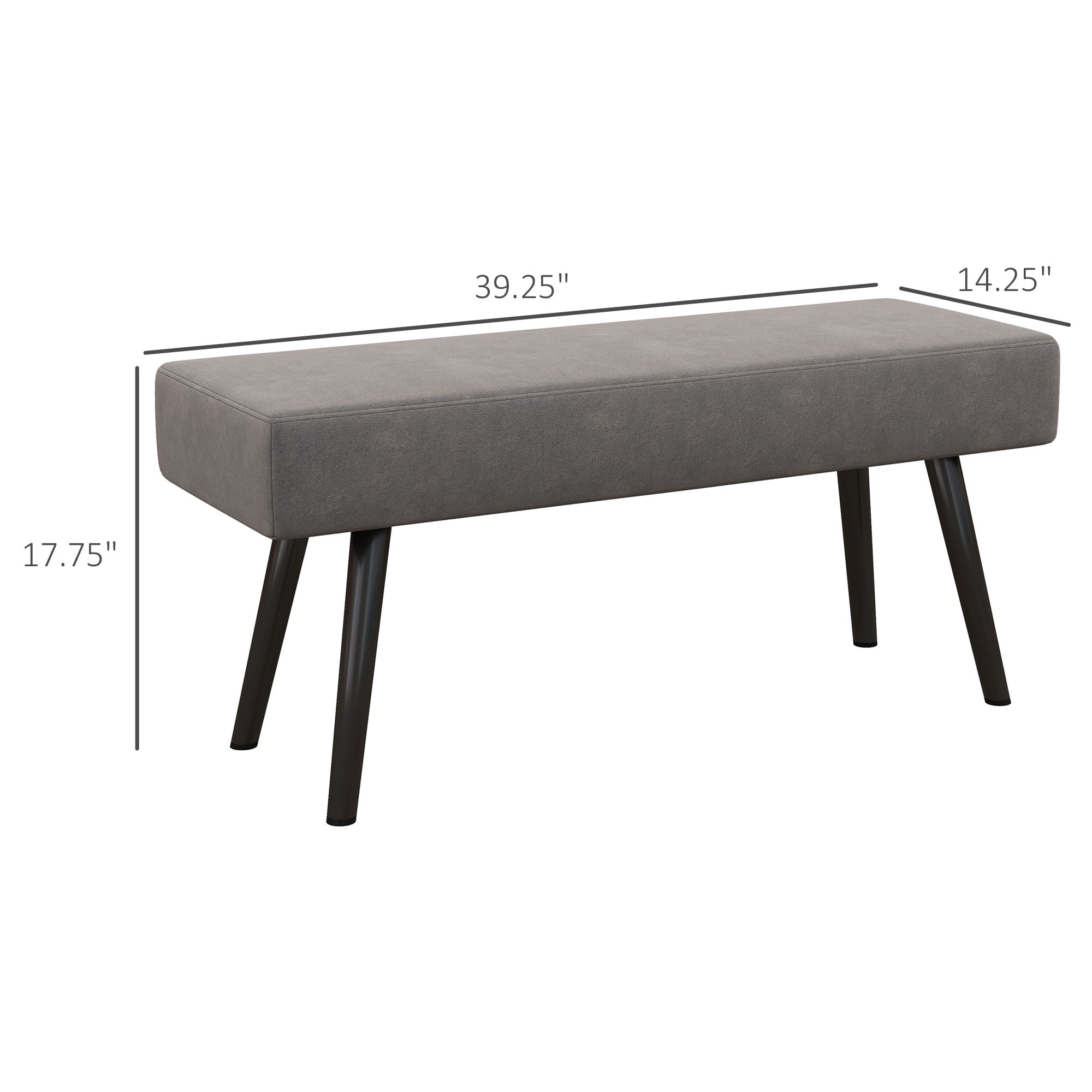 39 Inches Upholstered Bedroom Bench, Modern End of Bed Bench with Steel Legs, Gray