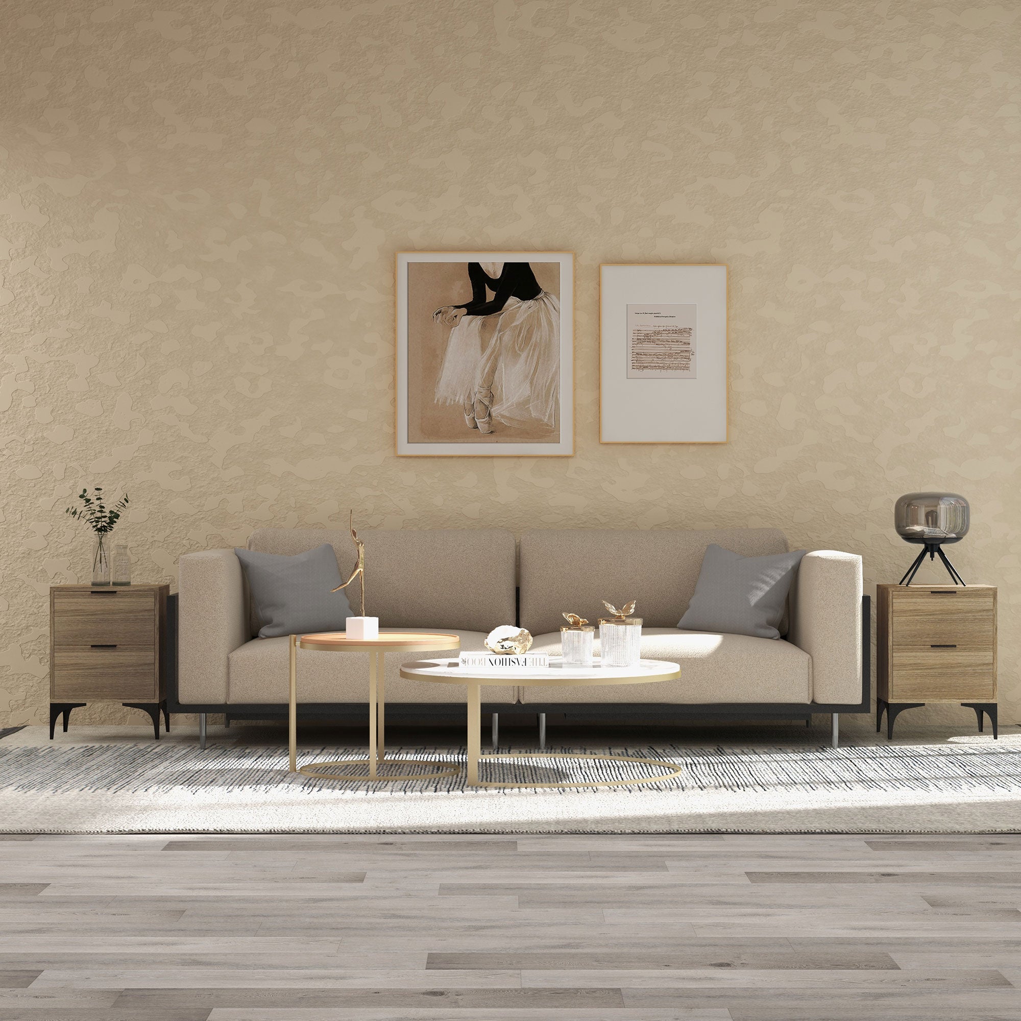 HOMCOM Bedside Tables Set of 2, Modern Nightstand with 2 Drawers, Small Sofa End Tables with Storage and Steel Legs for Bedroom, Living Room, Grey