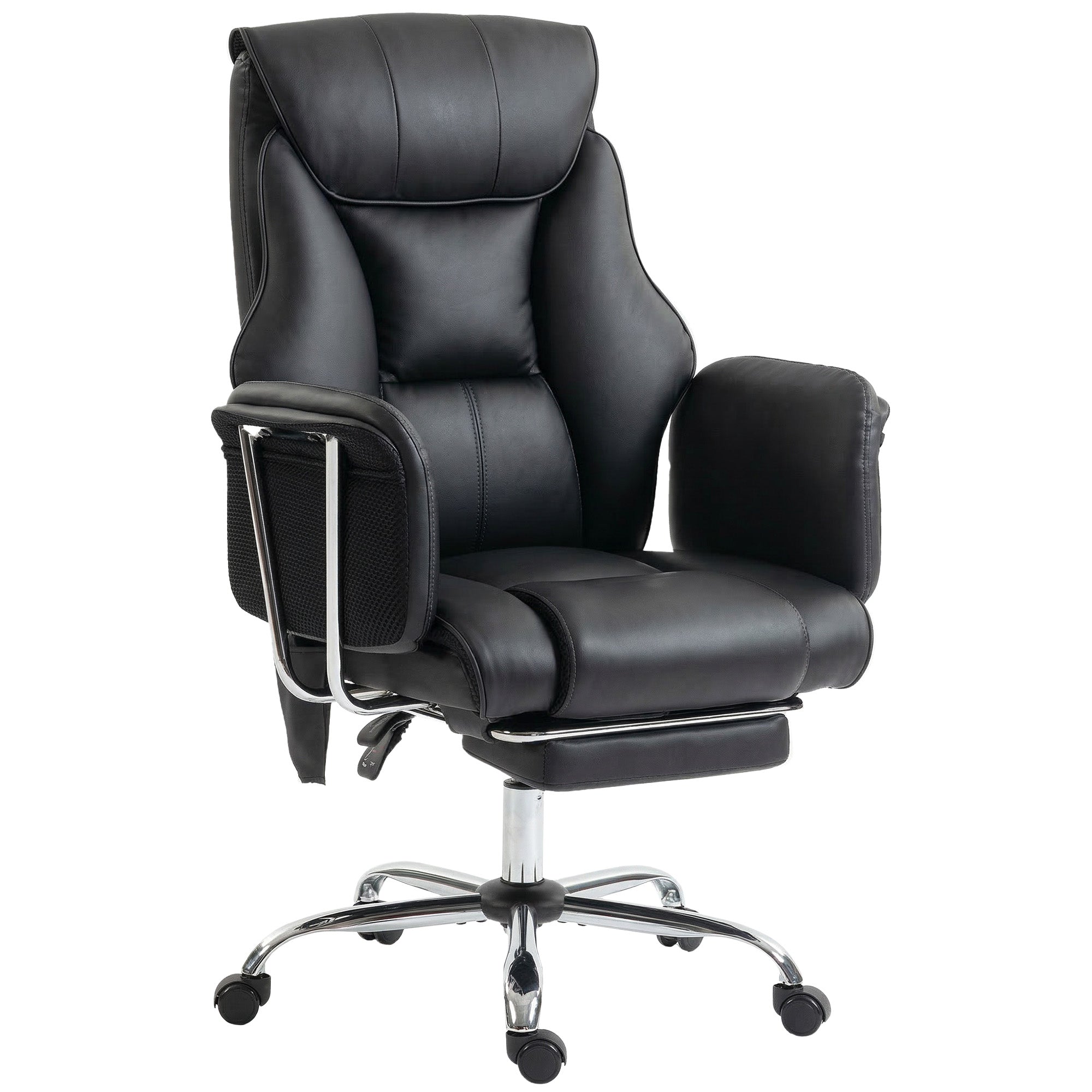 Massage Office Chair with 6-Point Vibration, Overstuffed Reclining Desk Chair with High Back, PU Leather, Footrest, Thick Spring Cushion, Lumbar Support, Adjustable Height, Swivel Wheels, Black