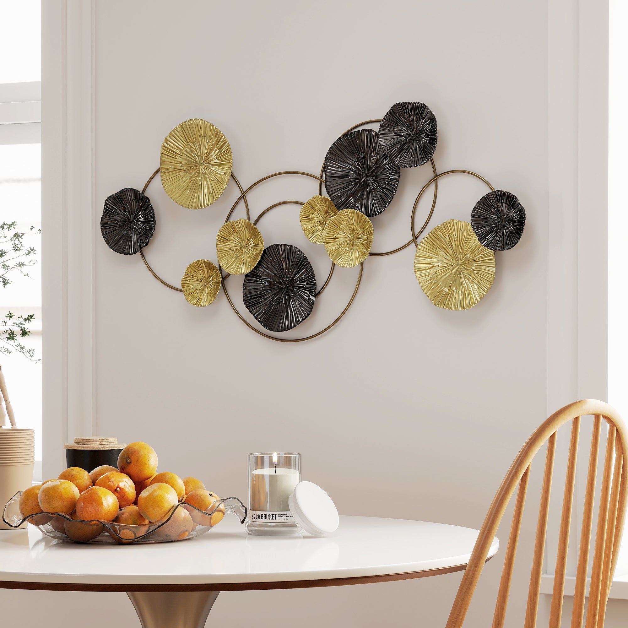 Large Metal Wall Art, Modern Hanging Wall Sculpture with Unique Multi-Disc Design, Horizontal or Vertical Metal Hanging Decoration for Living Room Bedroom Entryway
