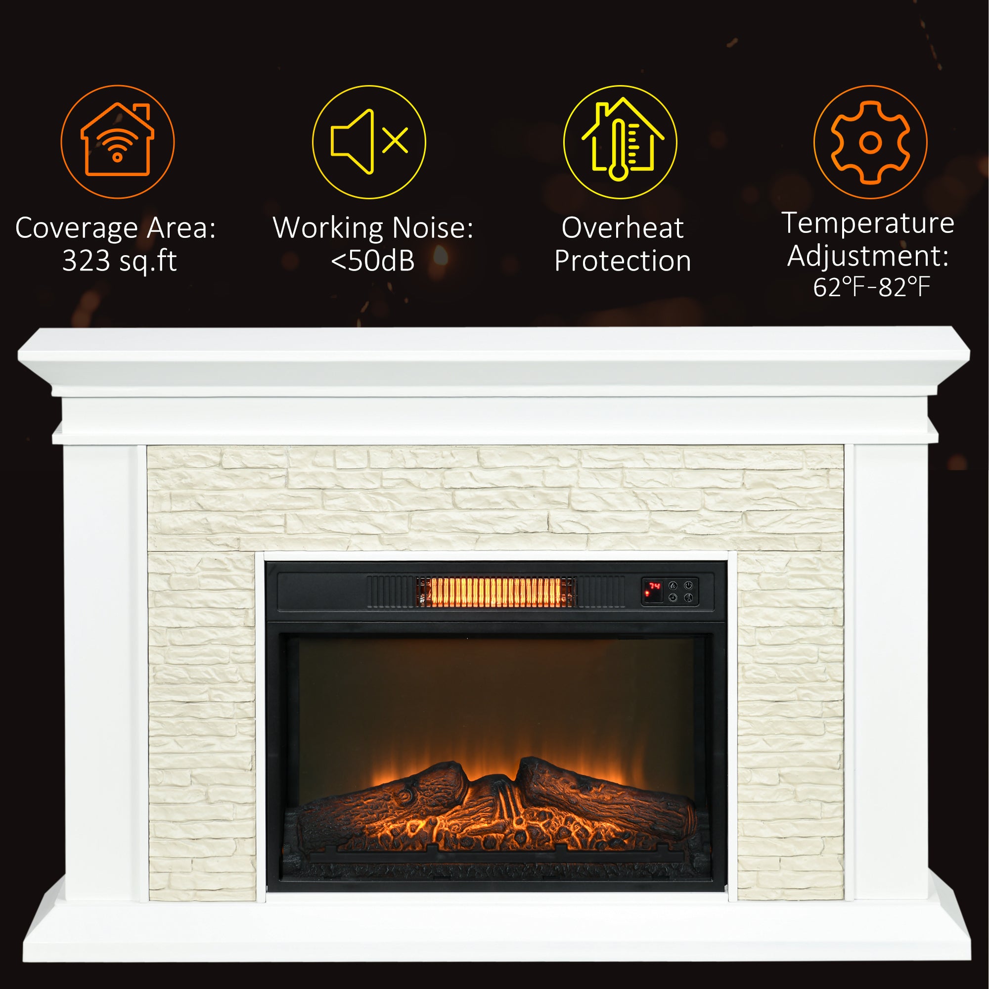 31.5" Freestanding Electric Fireplace Heater with Mantel & Remote Control, 1400W, White