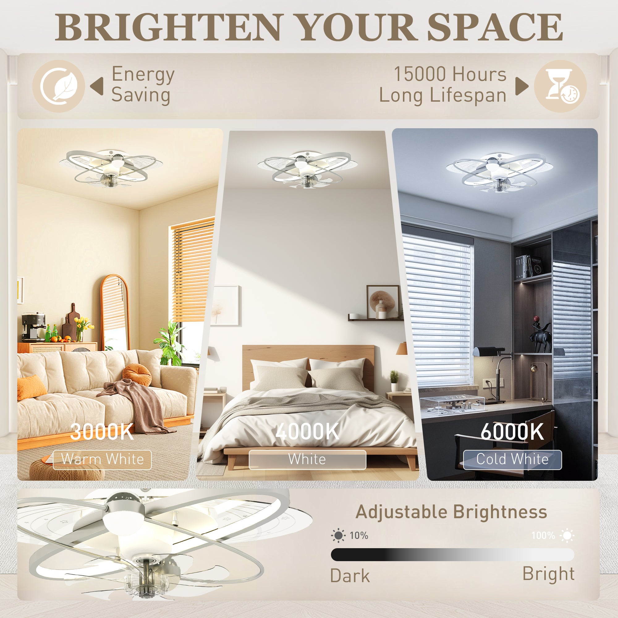 Ceiling Fans with Lights and Remote & App Control, 62 cm Modern LED Ceiling Fan Light with 3 Colour Temperatures, 6 Speed, Timer, Dimmable, Quiet Reversible DC Motor, for Bedroom, Silver Tone