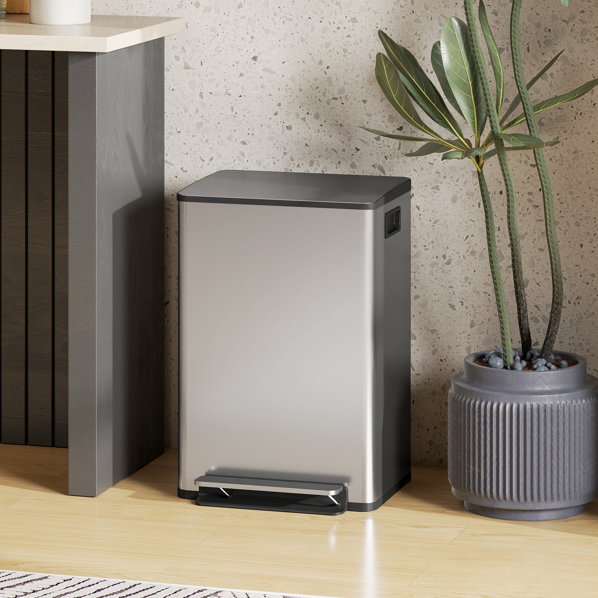 13.2 Gallon/50 L Garbage Can, Fingerprint-proof Stainless Steel Kitchen Trash Can with Soft-close Lid, Removable Inner Bucket, Odour Filter, Garbage Bin for Home, Silver