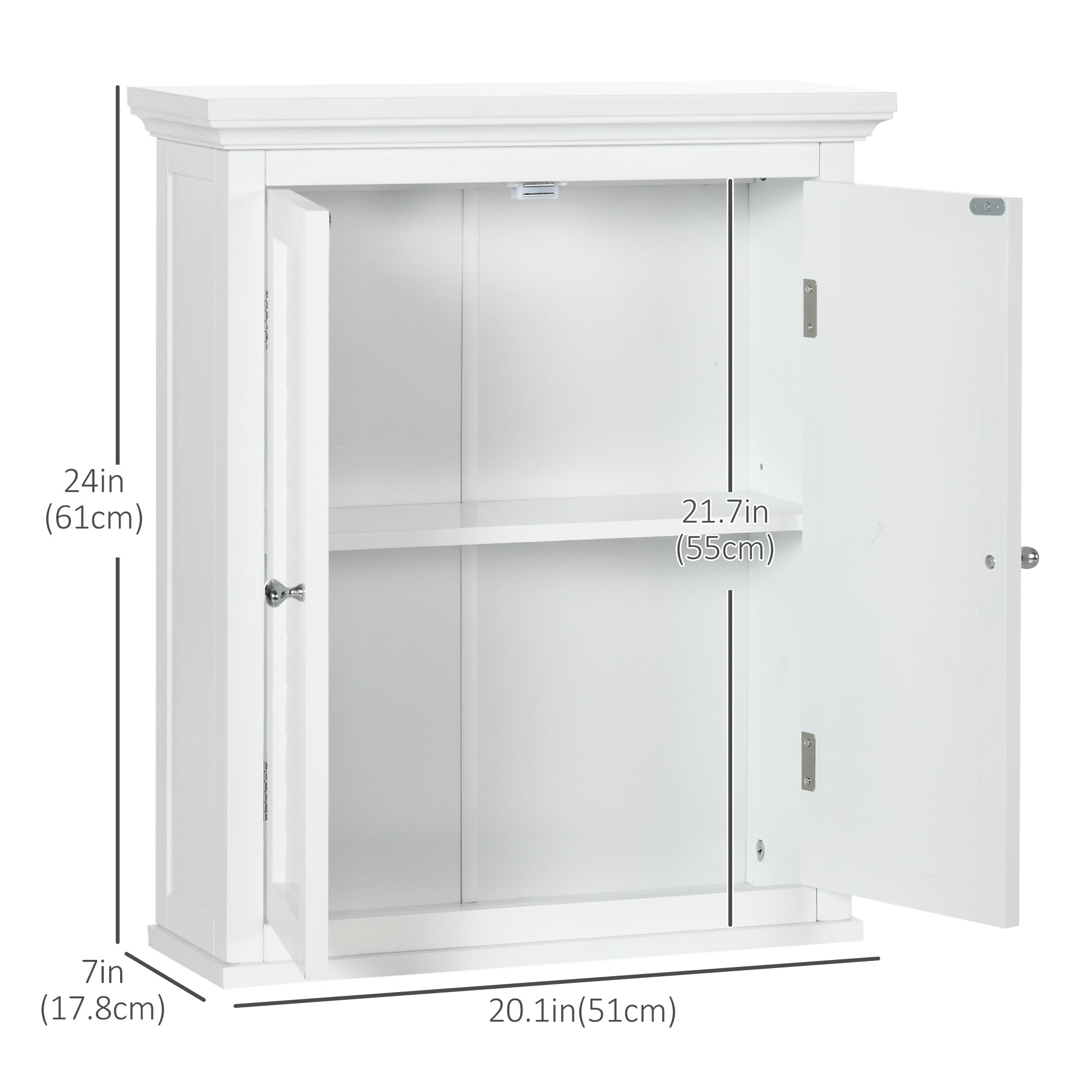 kleankin Bathroom Wall Cabinet, Medicine Cabinet, Over Toilet Storage Cabinet with Adjustable Shelf for Living Room and Entryway, White