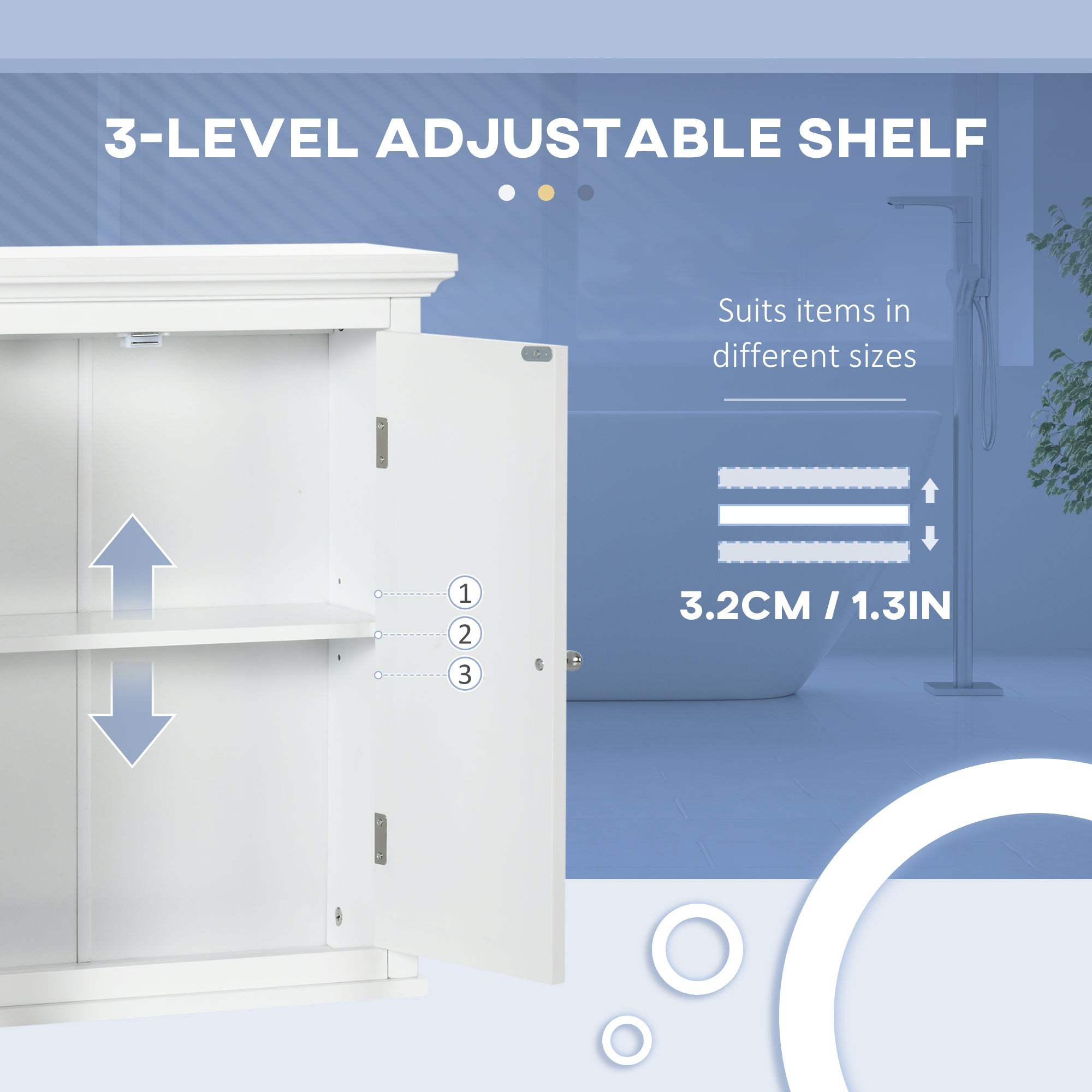 kleankin Bathroom Wall Cabinet, Medicine Cabinet, Over Toilet Storage Cabinet with Adjustable Shelf for Living Room and Entryway, White