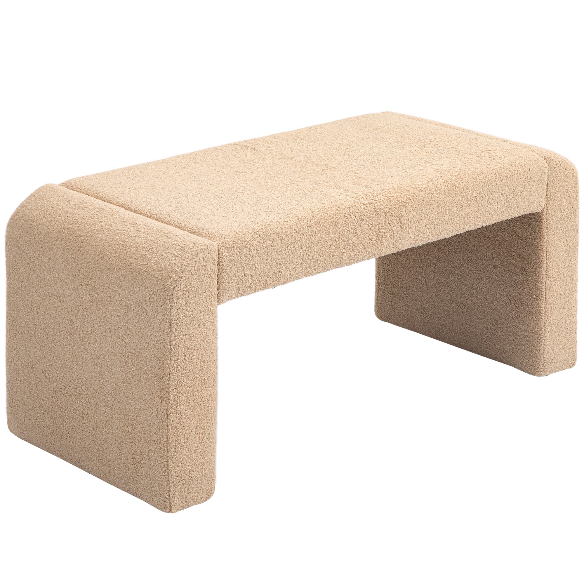 HOMCOM 39" Upholstered End of Bed Bench, Boucle Entryway Bench, Modern U-Shaped Ottoman Bench for Bedroom, Living Room, Hallway, Light Brown