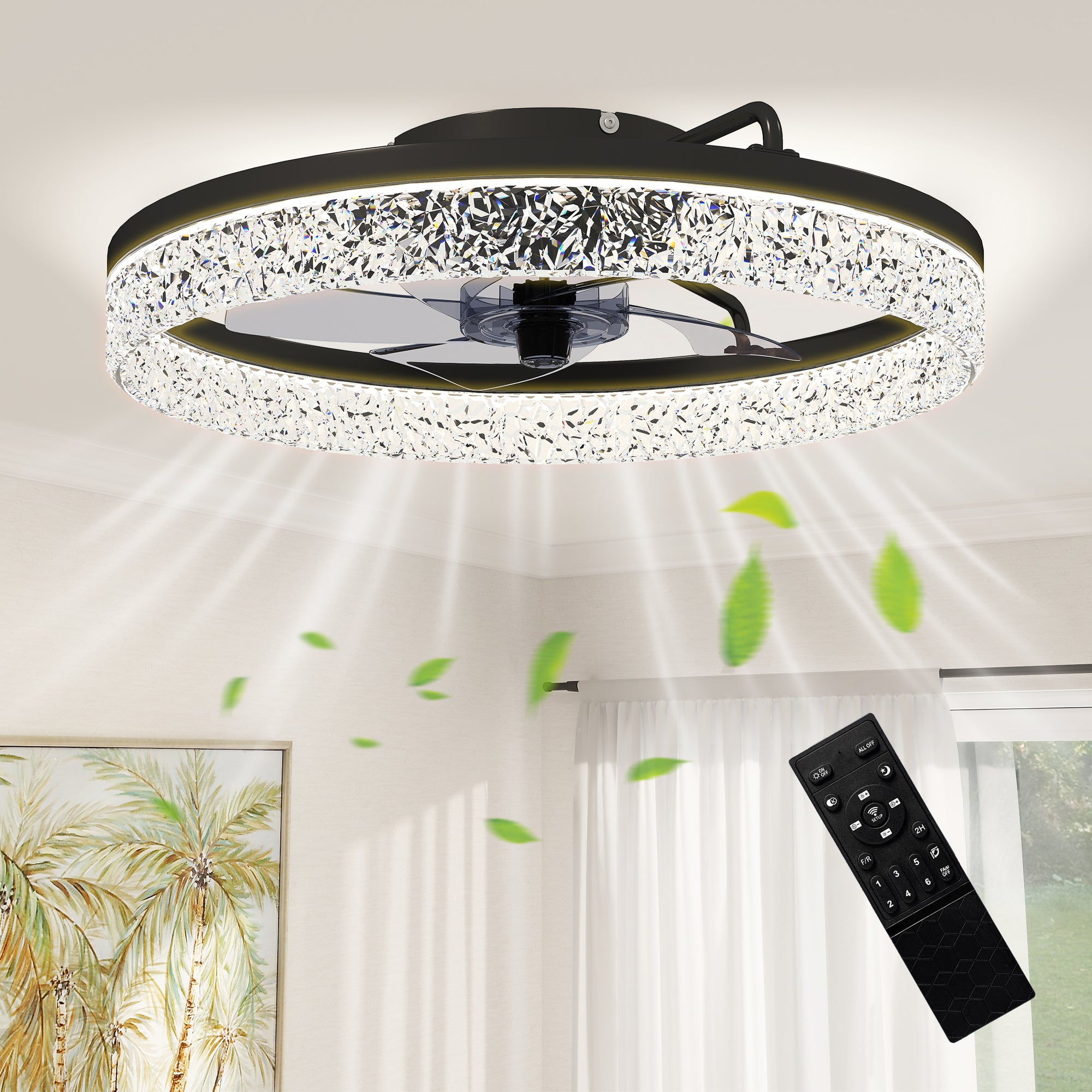 Ceiling Fans with Lights and Remote & App Control, 50 cm Modern LED Ceiling Fan Light with 3 Colour Temperatures, 6 Speed, Timer, Dimmable, Quiet Reversible DC Motor, for Bedroom, Study, Black