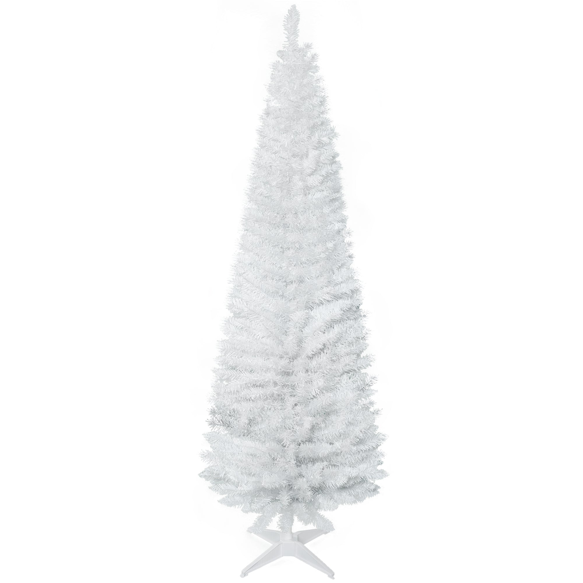 6' Artificial Pencil Christmas Tree, Slim Xmas Tree with 390 Realistic Branch Tips and Plastic Stand, White