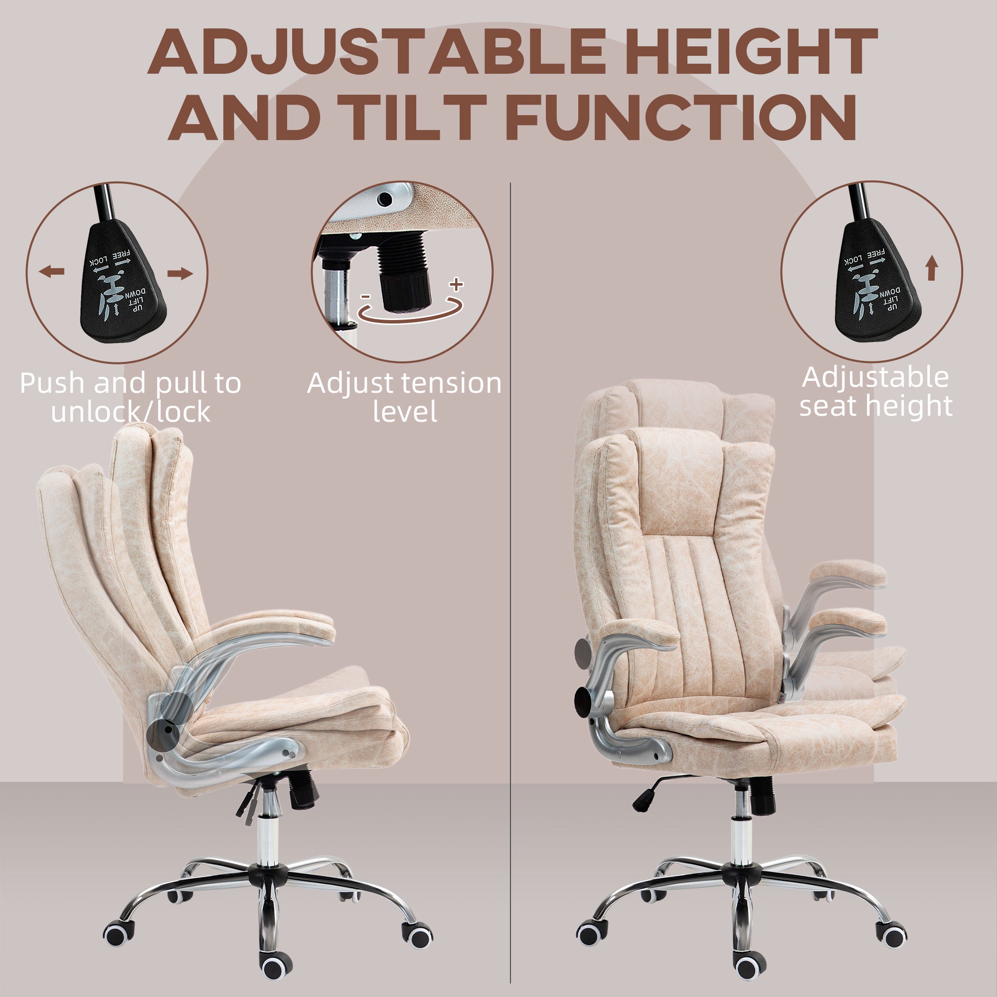 Microfiber Executive Office Chair with Padded Flip up Arms & Adjustable Height, White