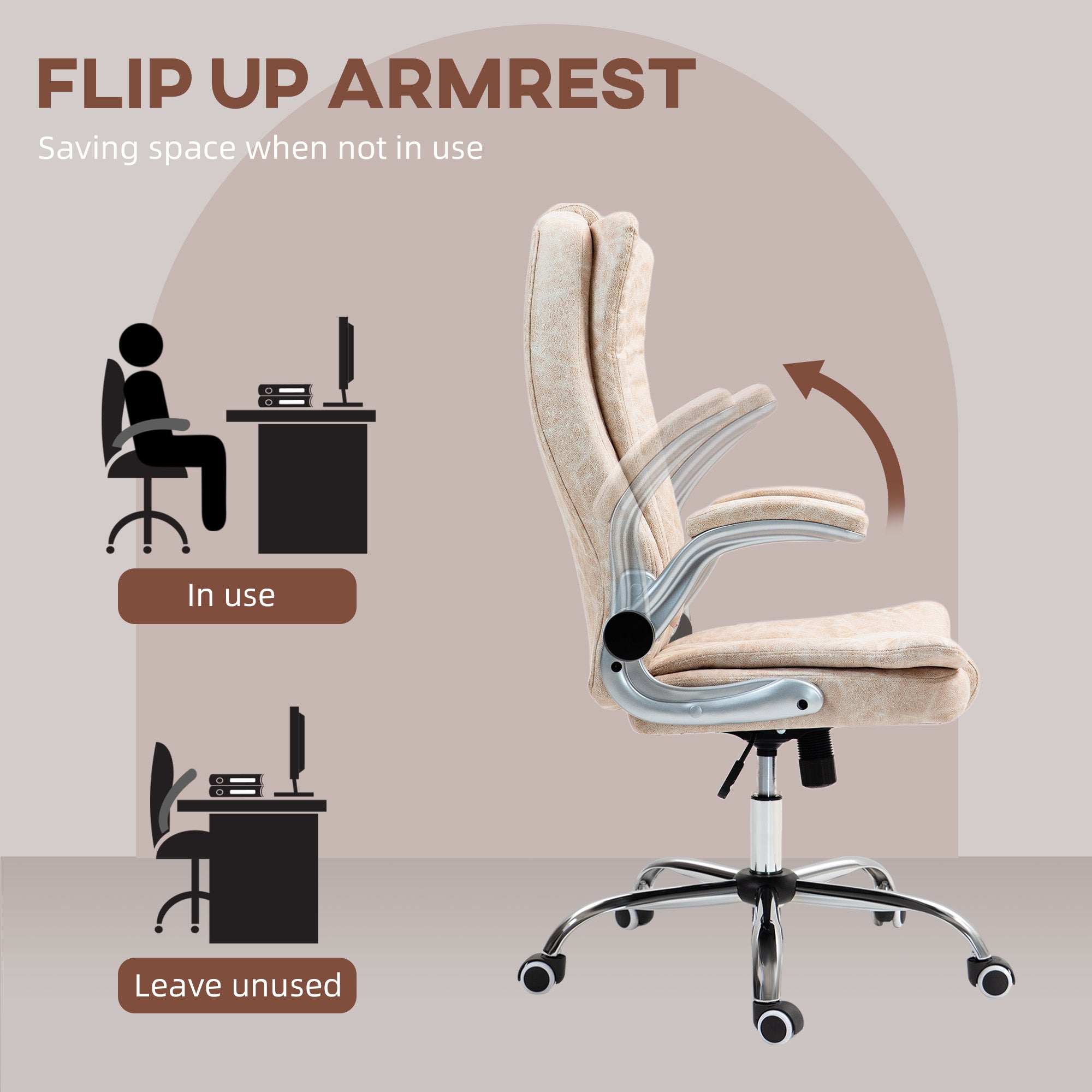 Microfiber Executive Office Chair with Padded Flip up Arms & Adjustable Height, White