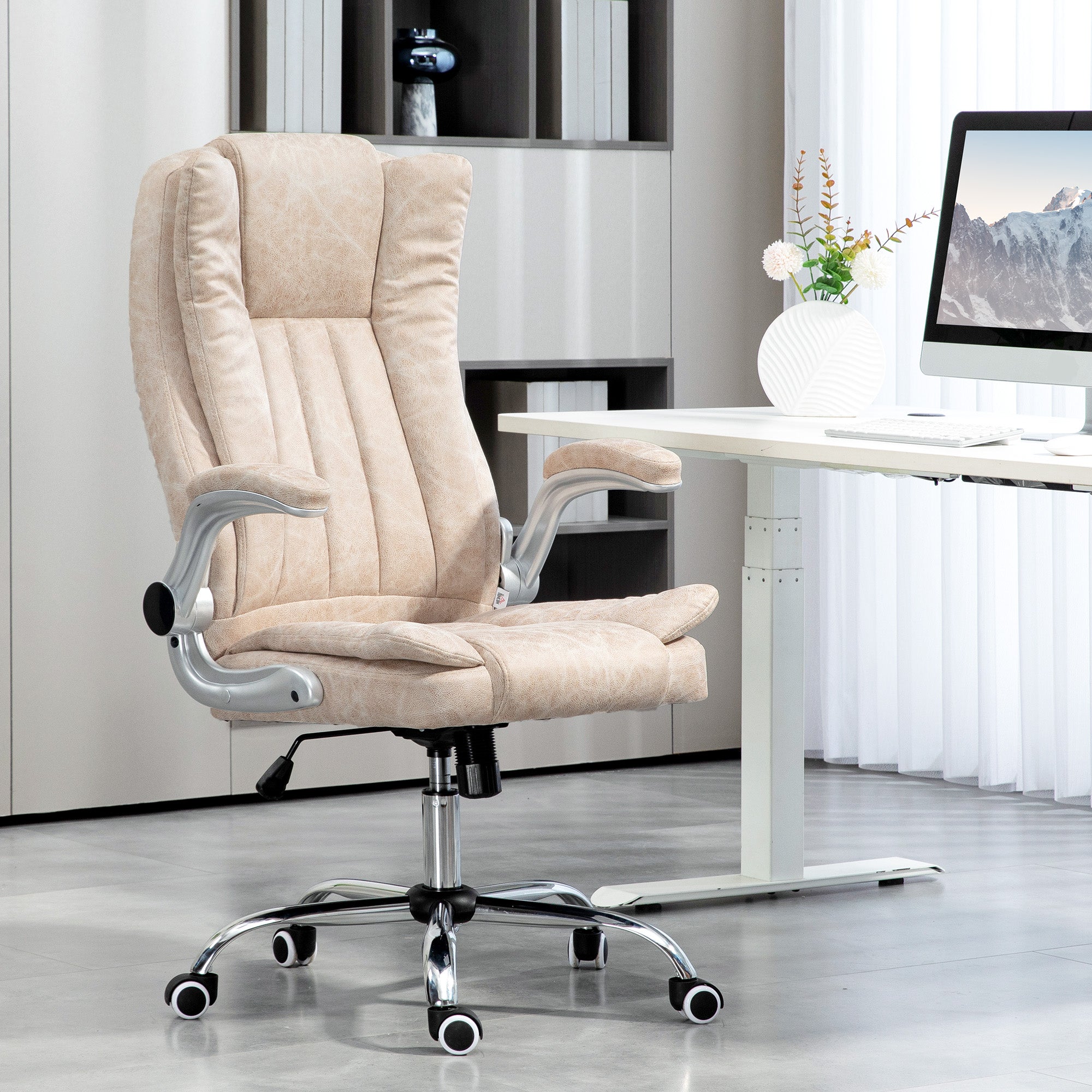 Microfiber Executive Office Chair with Padded Flip up Arms & Adjustable Height, White