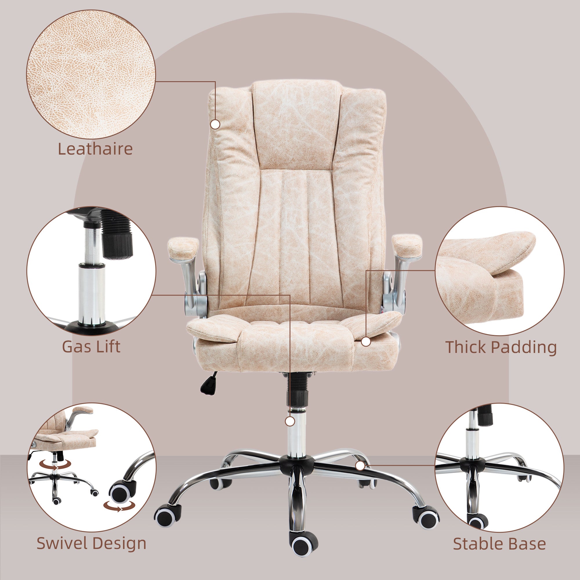 Microfiber Executive Office Chair with Padded Flip up Arms & Adjustable Height, White