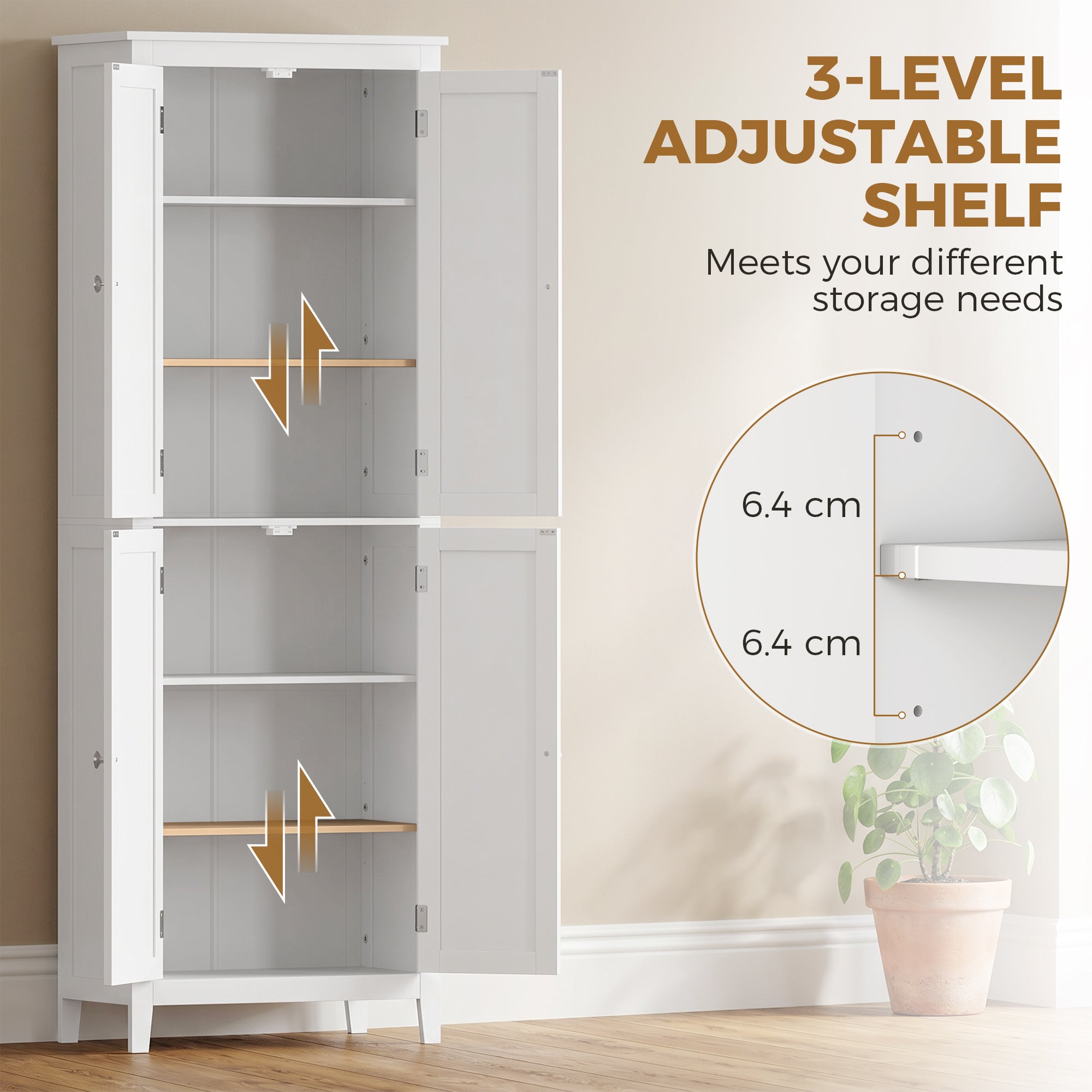170 cm Tall Bathroom Storage Cabinet, Freestanding Narrow Bathroom Cabinet with Adjustable Shelves for Laundry Room, Living Room, Entryway, Kitchen, White