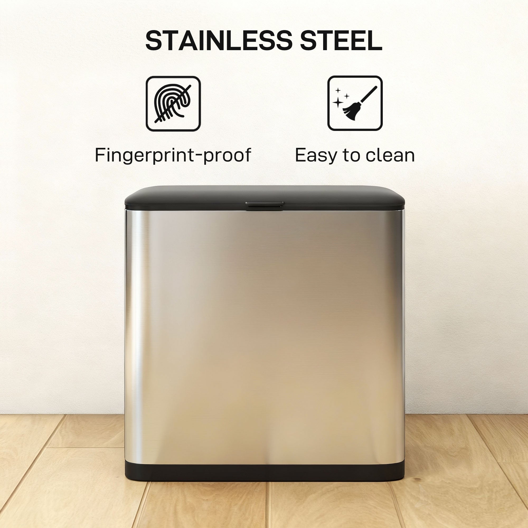 8L Hanging Kitchen Bin, Stainless Steel Rubbish bin with Press-to-Open and Stay-Open Lid, Removable Inner Bucket for Kitchen Cabinet Door, Under Sink, Bedroom, Office, Silver Tone