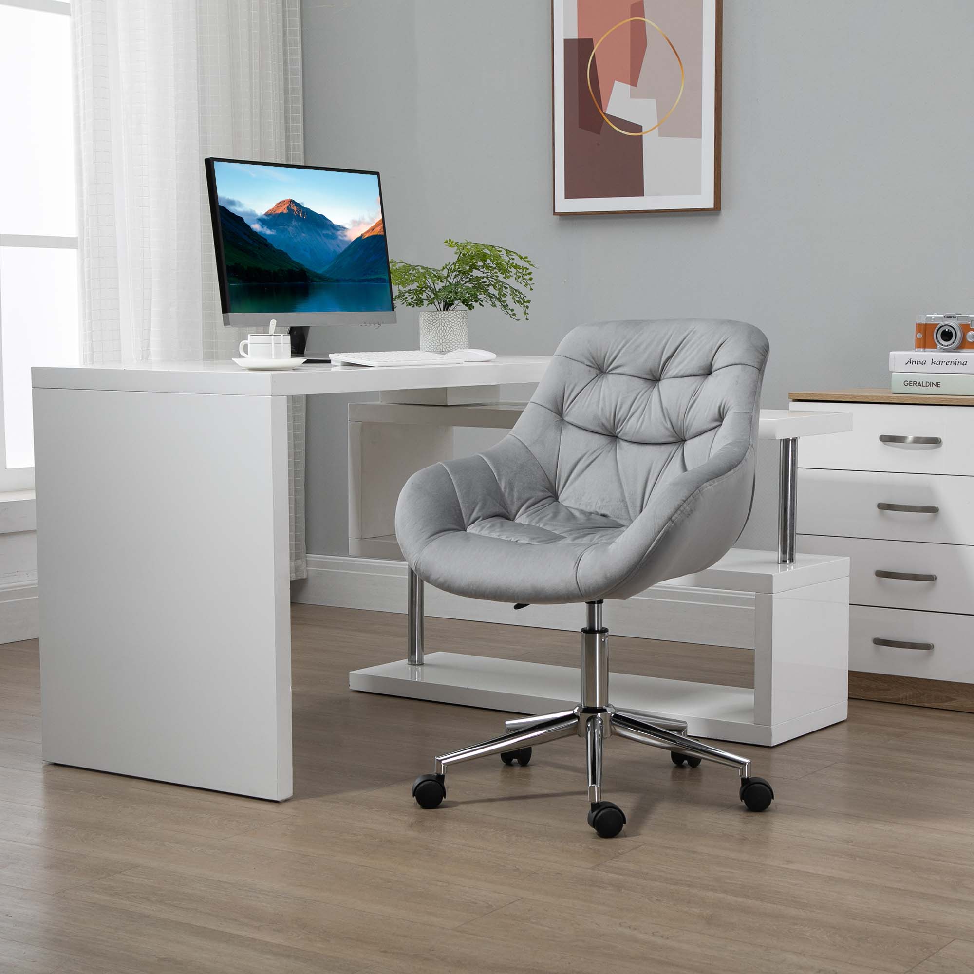 Vinsetto Home Office Chair Velvet Ergonomic Computer Chair Comfy Desk Chair with Adjustable Height, Arm and Back Support, Grey