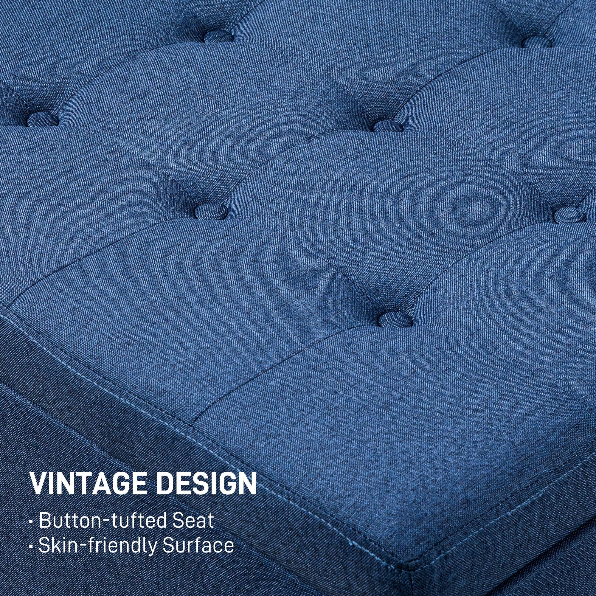Round Storage Ottoman Bench, Button Tufted Ottoman with Flip Top for Entryway, Blue