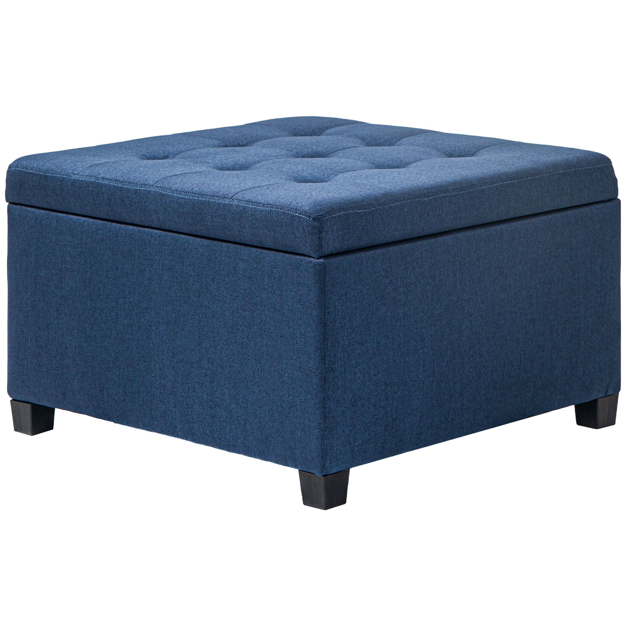 Round Storage Ottoman Bench, Button Tufted Ottoman with Flip Top for Entryway, Blue