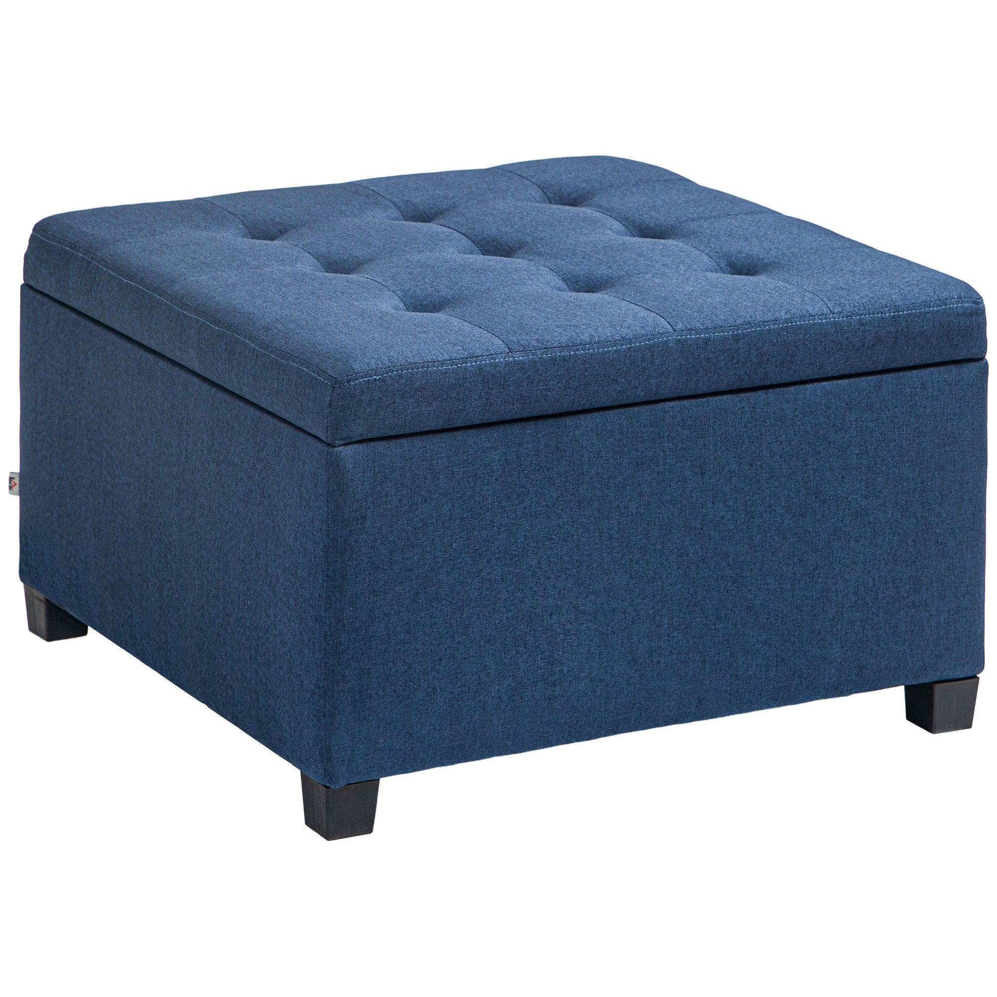 Round Storage Ottoman Bench, Button Tufted Ottoman with Flip Top for Entryway, Blue