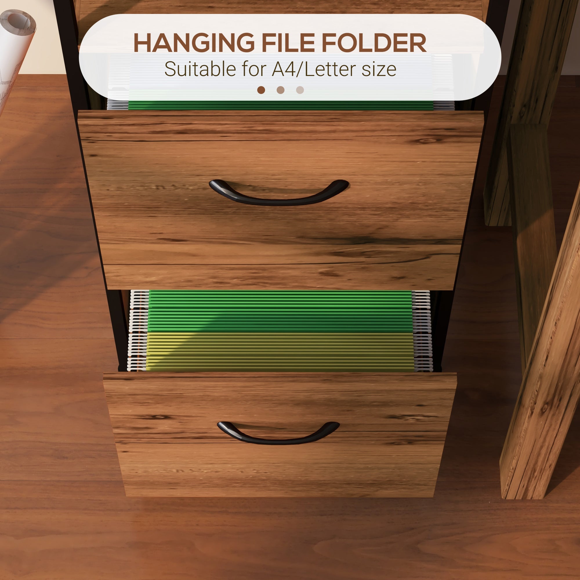 Vinsetto Vertical Filing Cabinet, 42.5" Tall File Cabinet with 2 Drawers, Open Shelf, Hanging Bars for Letter and A4 Size, Industrial Printer Stand for Home Office, Rustic Brown