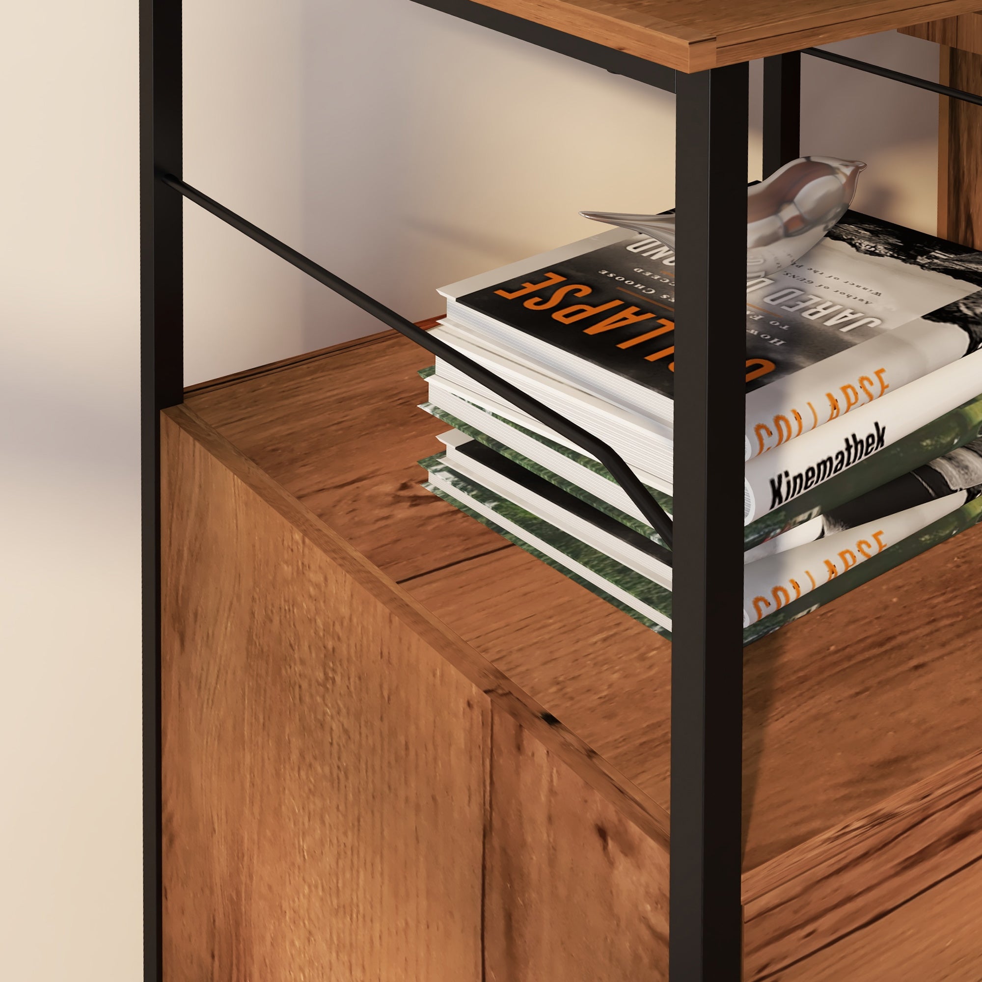 Vinsetto Vertical Filing Cabinet, 42.5" Tall File Cabinet with 2 Drawers, Open Shelf, Hanging Bars for Letter and A4 Size, Industrial Printer Stand for Home Office, Rustic Brown