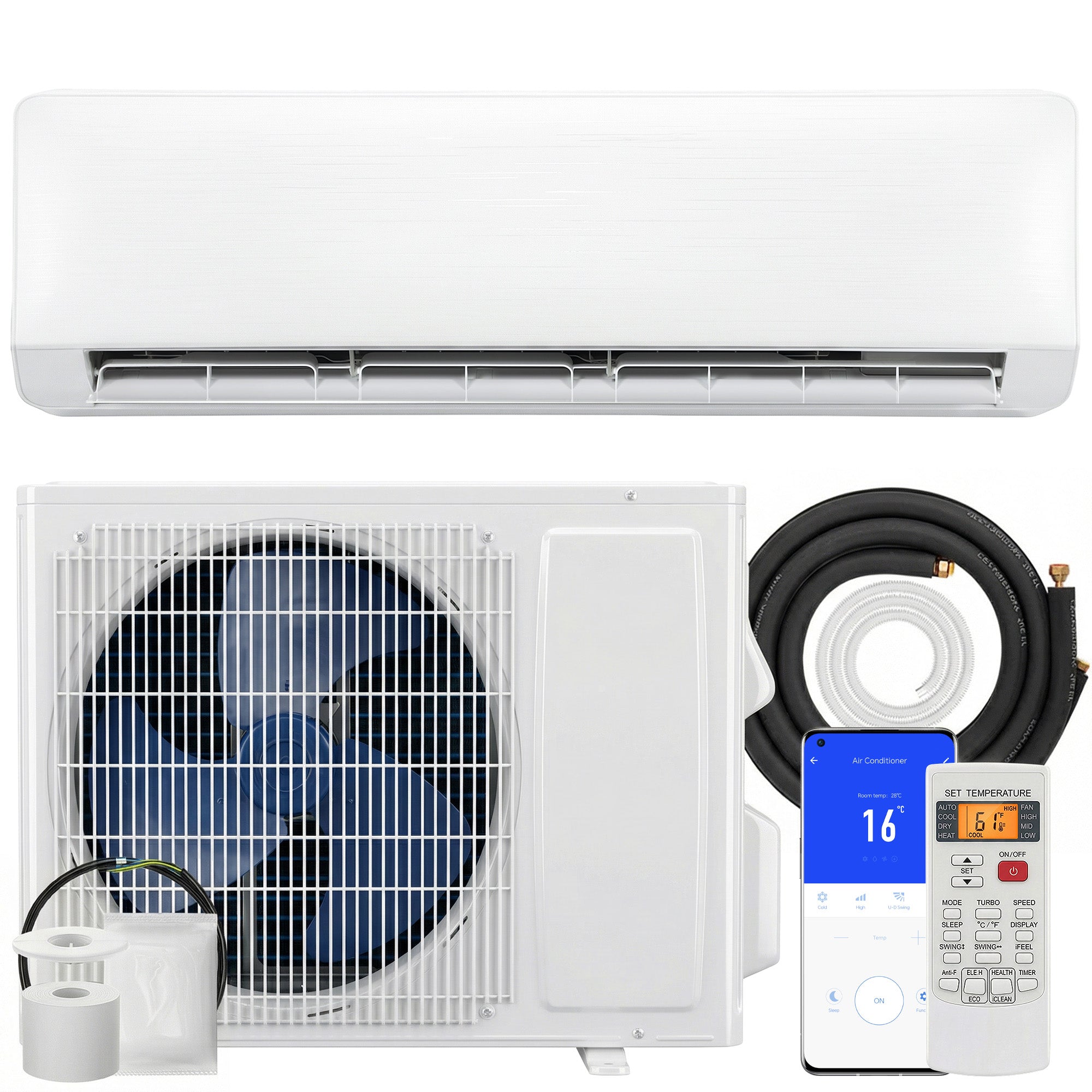 18000 BTU Mini Split Air Conditioner and Heat Pump, 22 SEER2 230V WIFI Enabled Energy Efficient Ductless Inverter AC Unit Cools up to 1250 Sq.Ft, Works with Alexa, Installation Kit