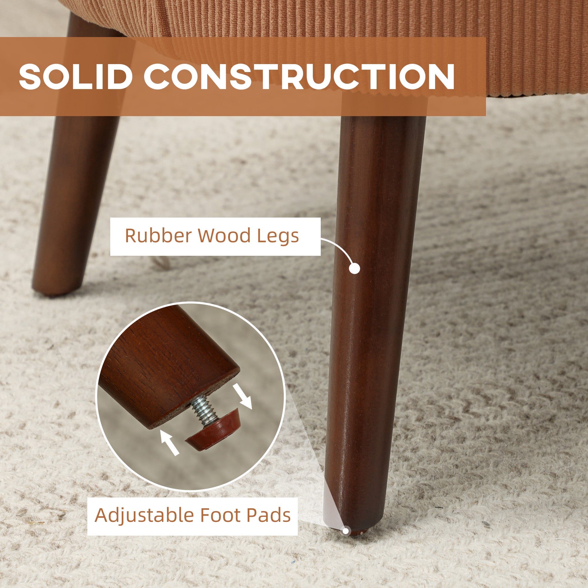 HOMCOM Accent Chair, Upholstered Armchair with Solid Wood Legs and Lumbar Pillow, Living Room Chair with Thick Padded Seat, Orange