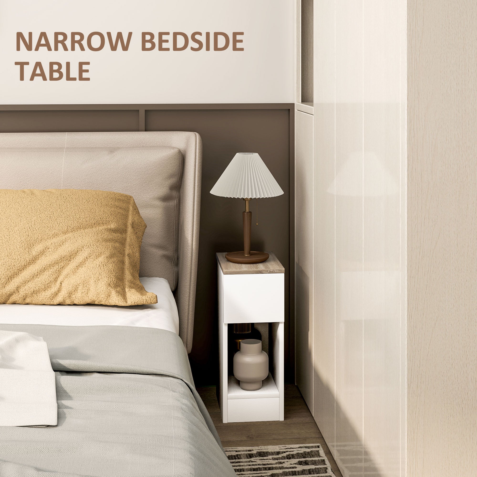HOMCOM Bedside Tables Set of 2, Modern Side Tables with Drawer and Shelf, Nightstands for Bedroom, Living Room, White