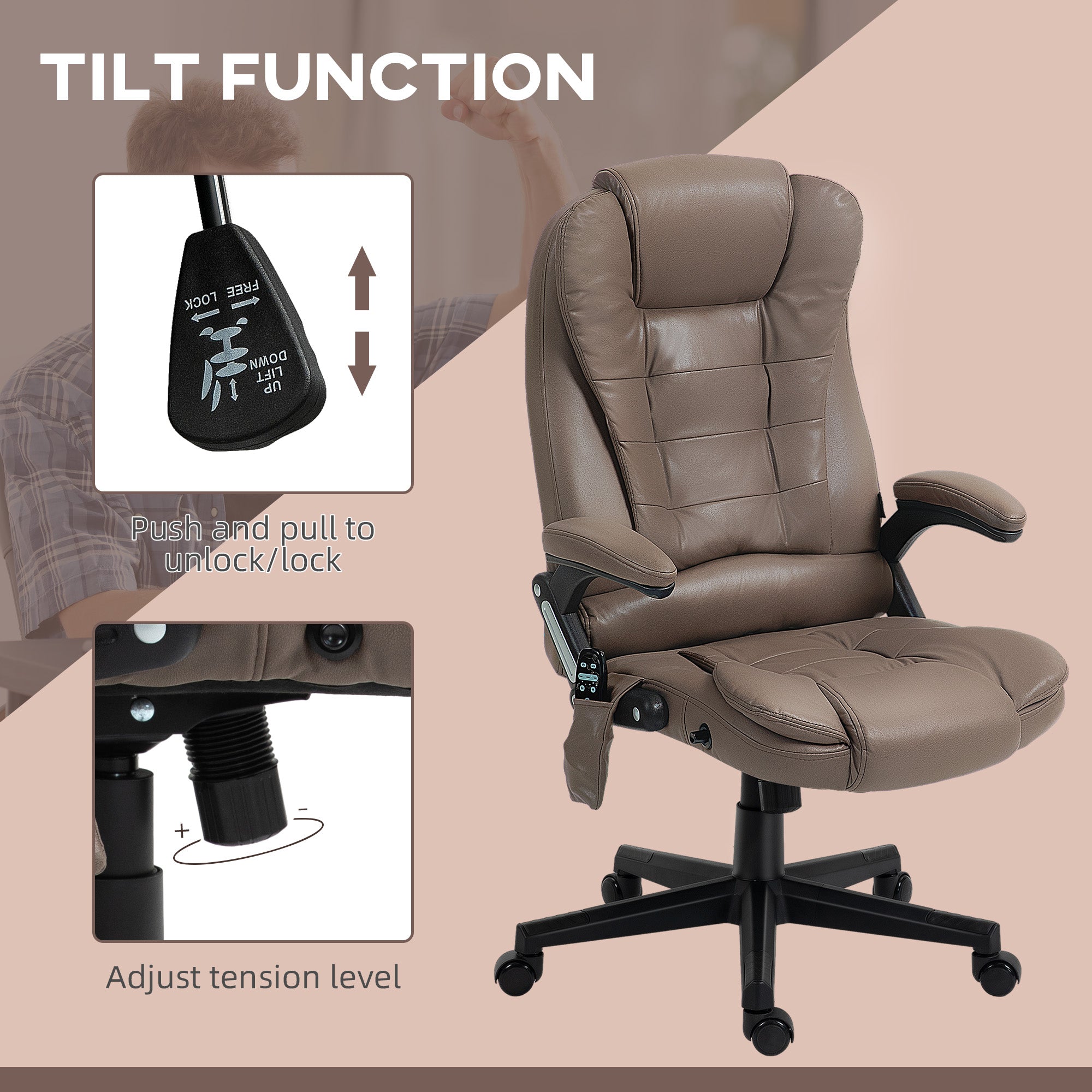 6 Points Heated Massage Office Chair, Microfiber High Back Executive Office Chair, Dark Brown