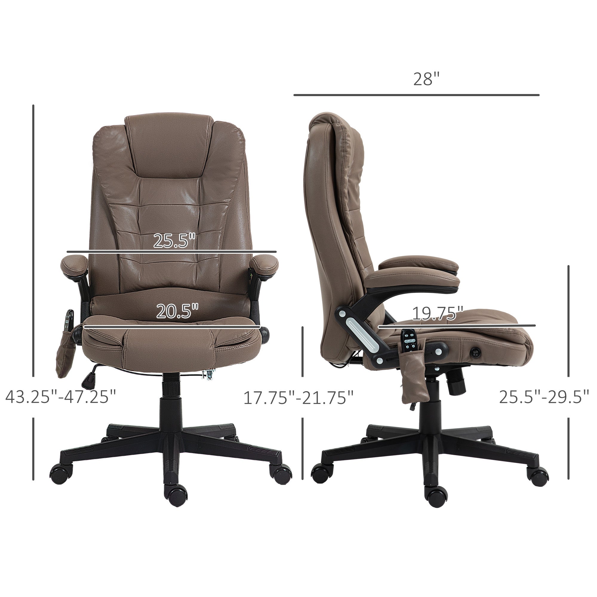 6 Points Heated Massage Office Chair, Microfiber High Back Executive Office Chair, Dark Brown