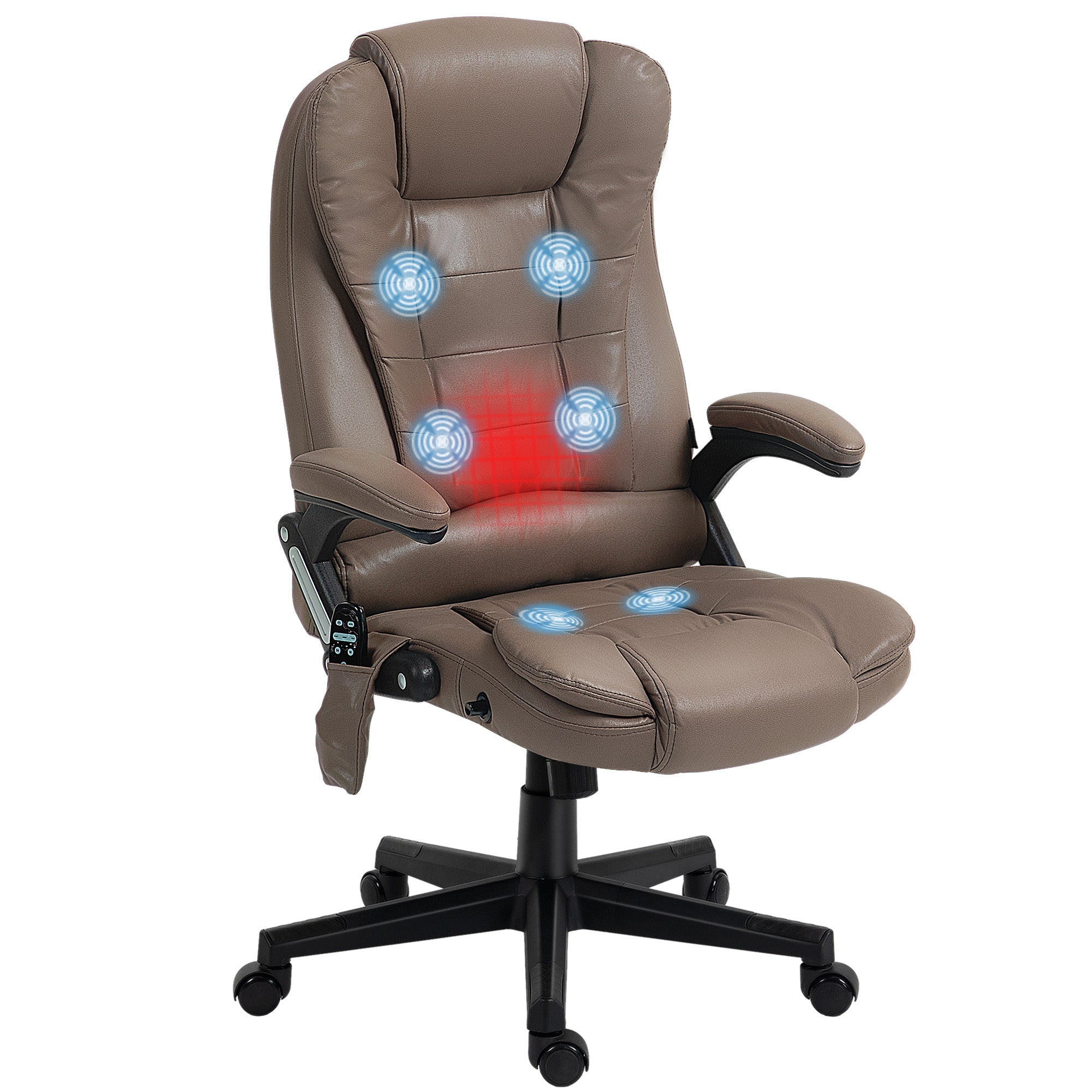 6 Points Heated Massage Office Chair, Microfiber High Back Executive Office Chair, Dark Brown