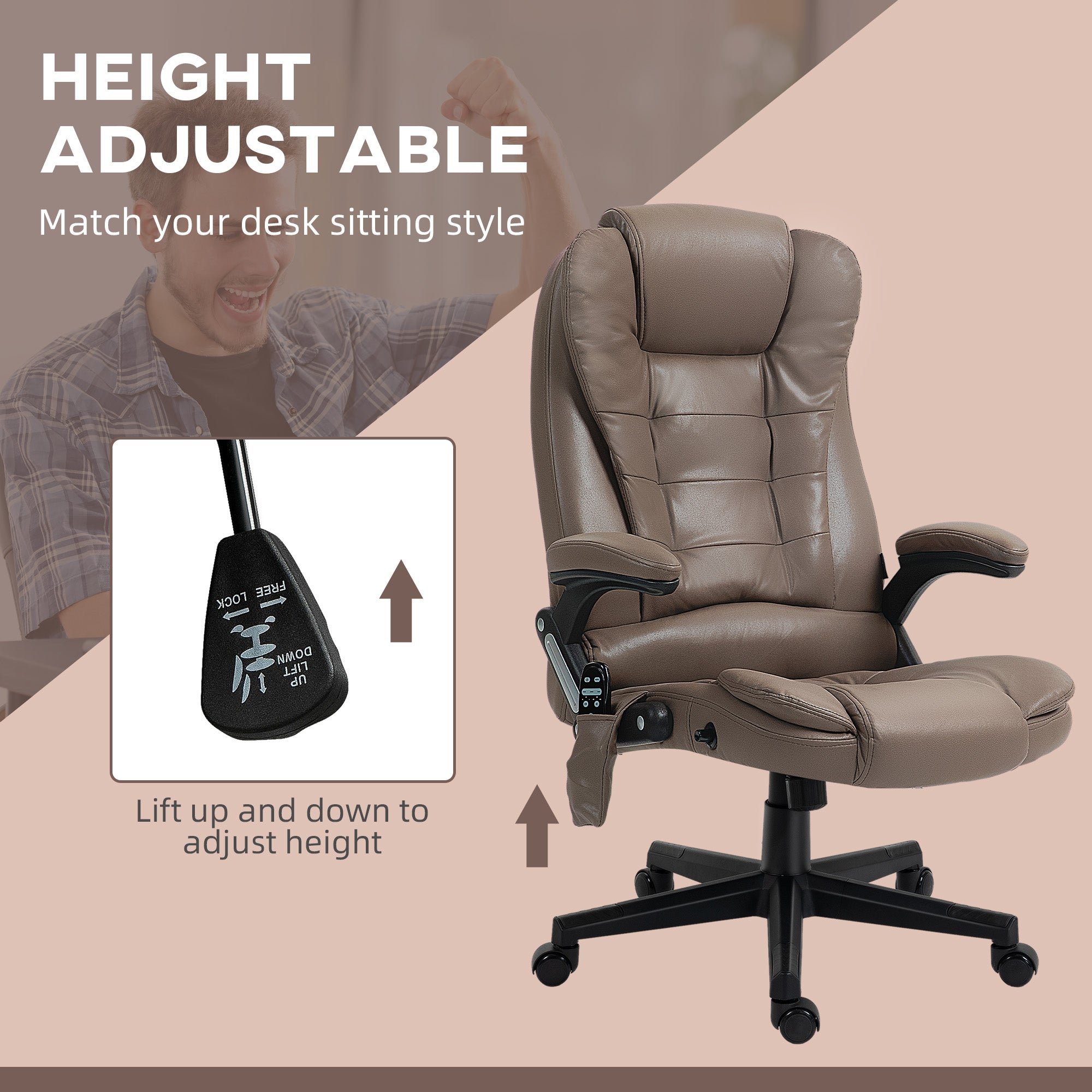 6 Points Heated Massage Office Chair, Microfiber High Back Executive Office Chair, Dark Brown