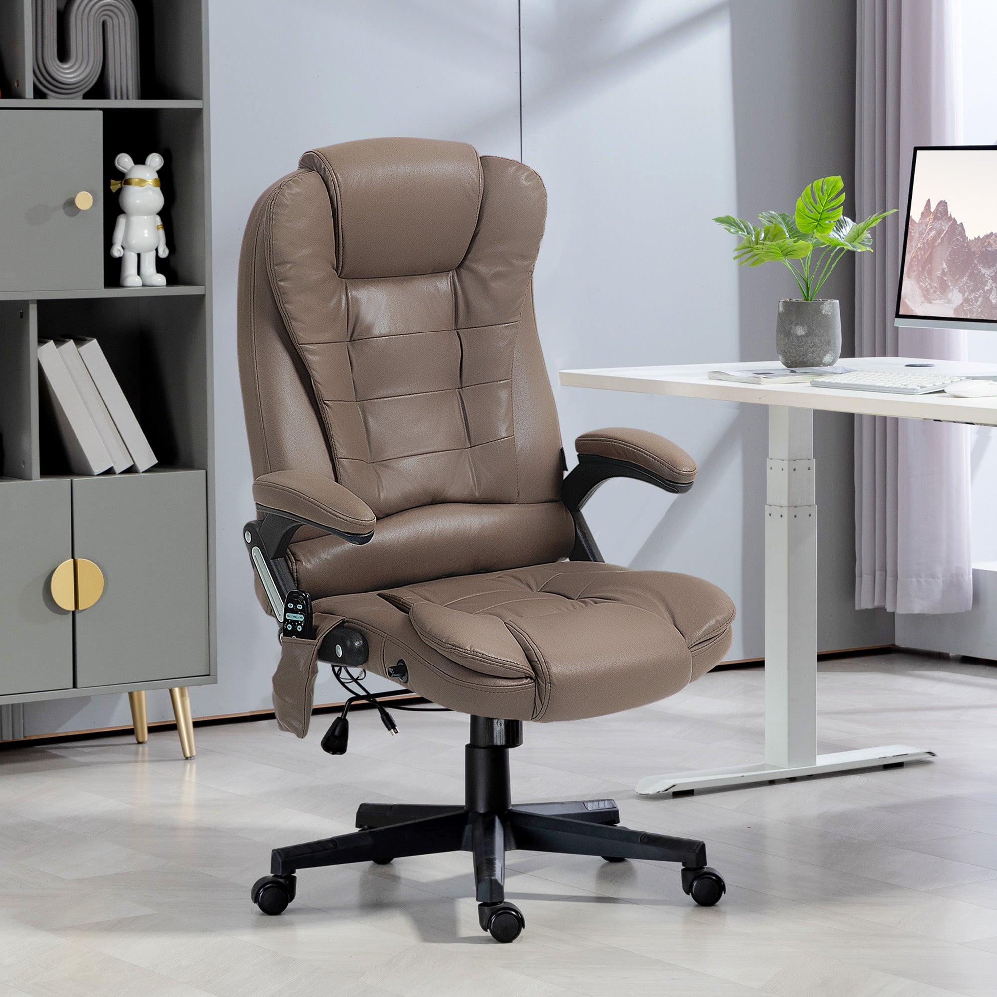 6 Points Heated Massage Office Chair, Microfiber High Back Executive Office Chair, Dark Brown