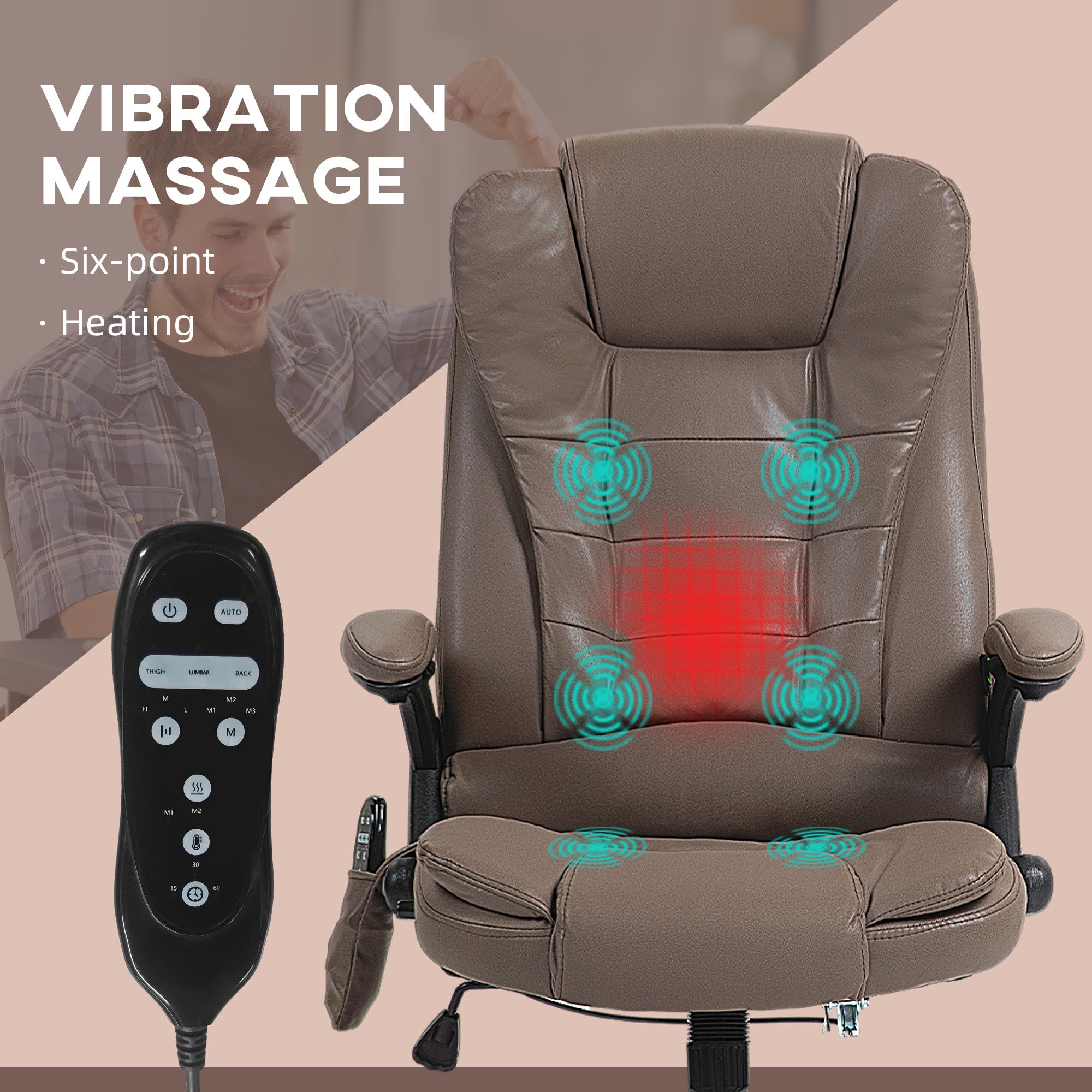 6 Points Heated Massage Office Chair, Microfiber High Back Executive Office Chair, Dark Brown