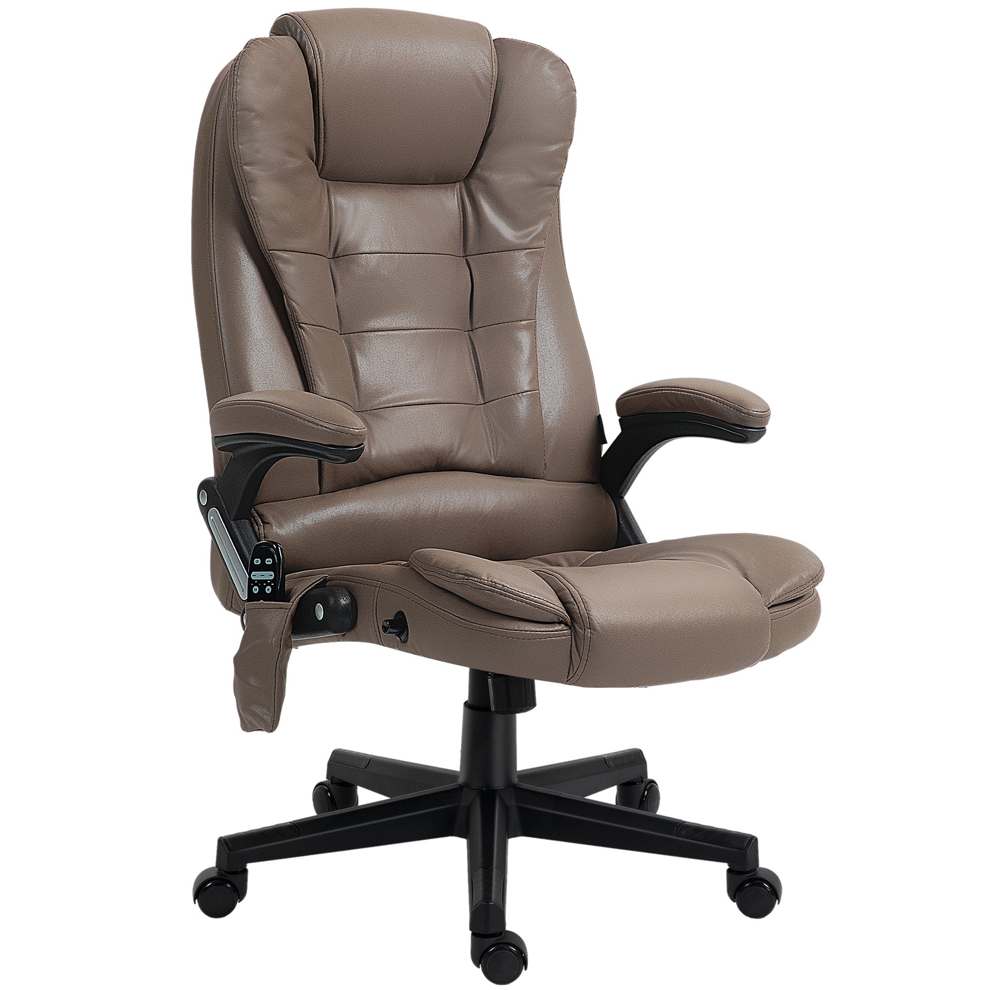 6 Points Heated Massage Office Chair, Microfiber High Back Executive Office Chair, Dark Brown