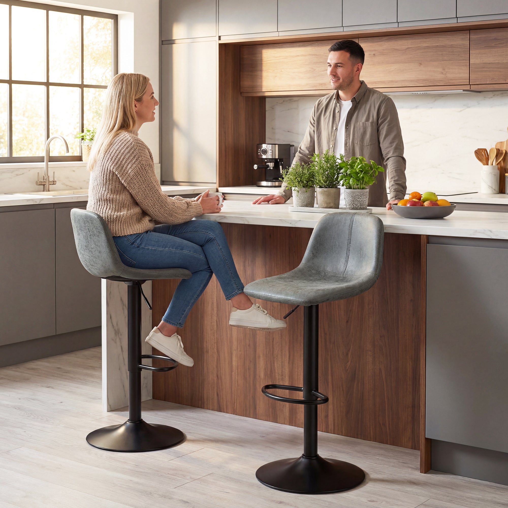 Bar Stools Set of 2, Modern Swivel Barstools, Height Adjustable Breakfast Bar Chairs with Footrest for Kitchen Island and Dining Room, Green