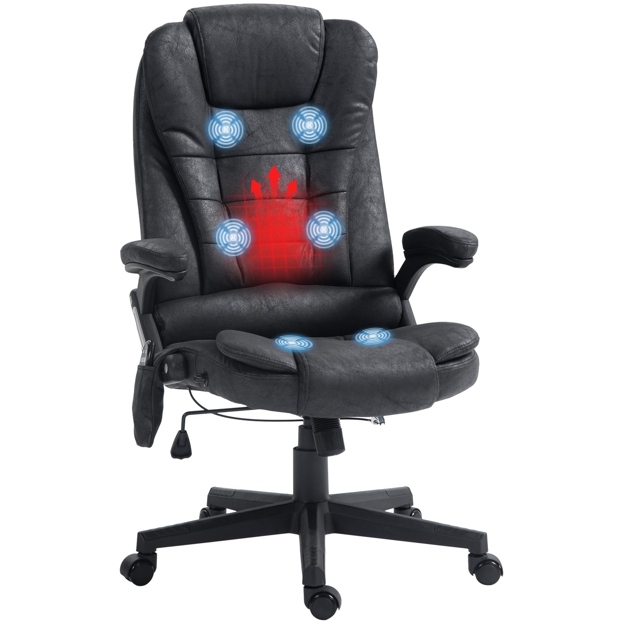 6 Points Heated Massage Office Chair, Microfiber High Back Executive Office Chair, Black
