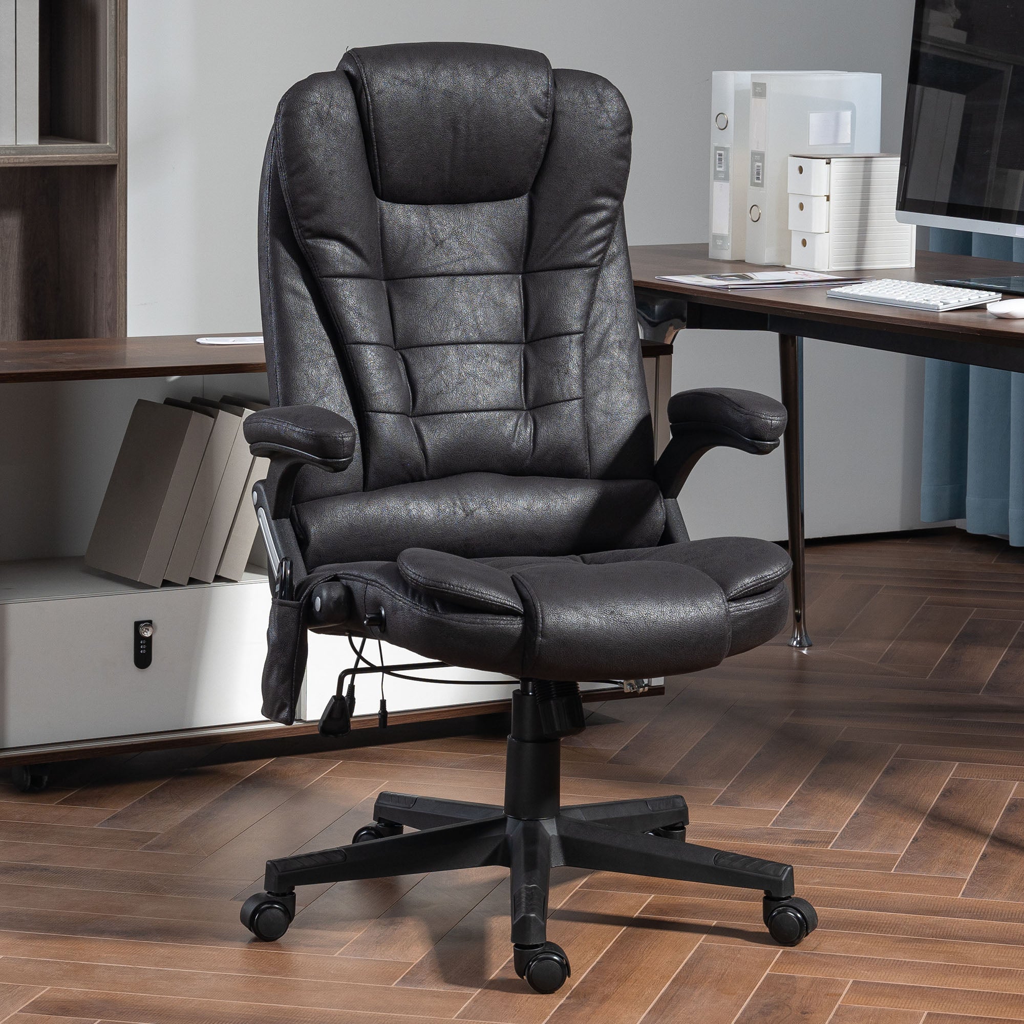 6 Points Heated Massage Office Chair, Microfiber High Back Executive Office Chair, Black