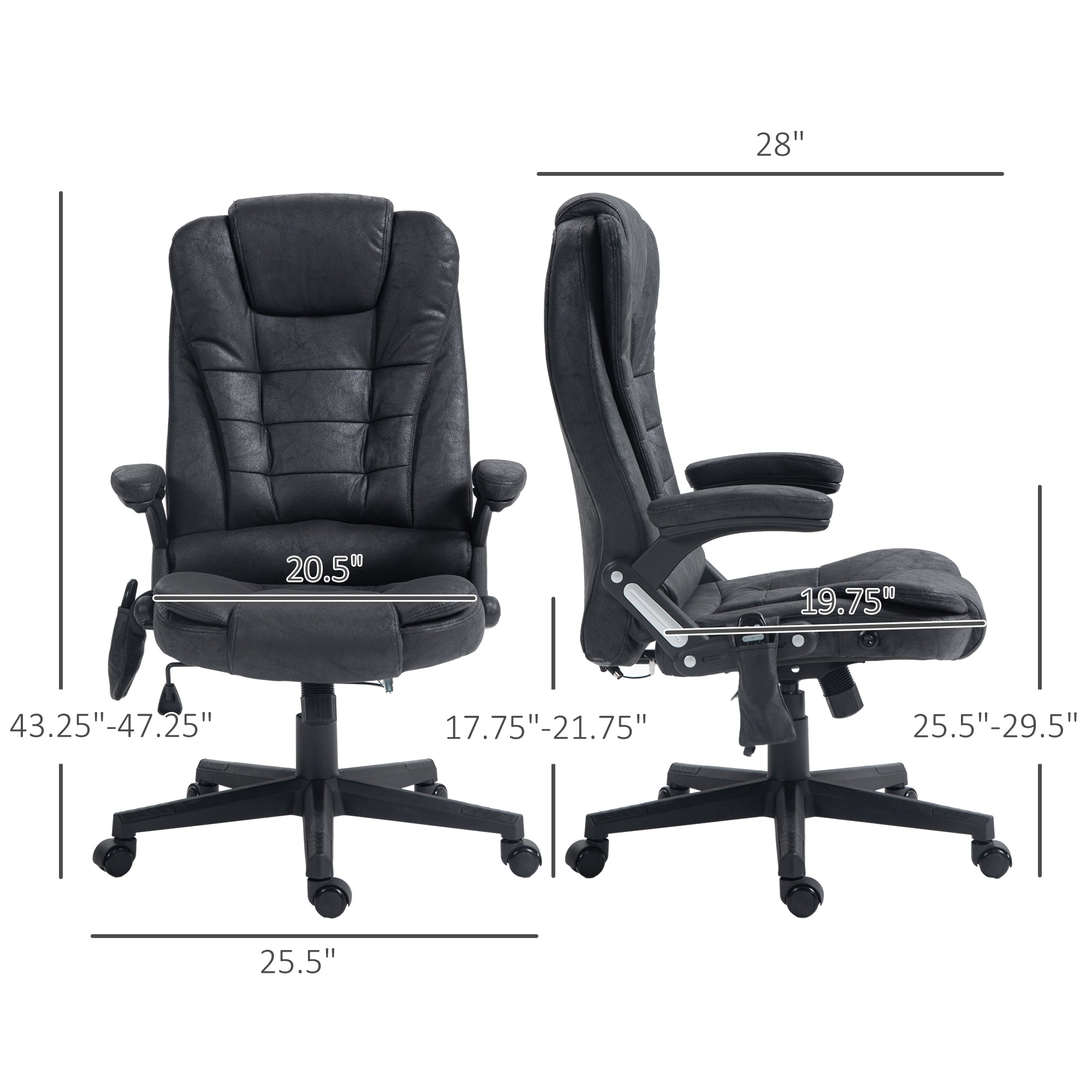 6 Points Heated Massage Office Chair, Microfiber High Back Executive Office Chair, Black