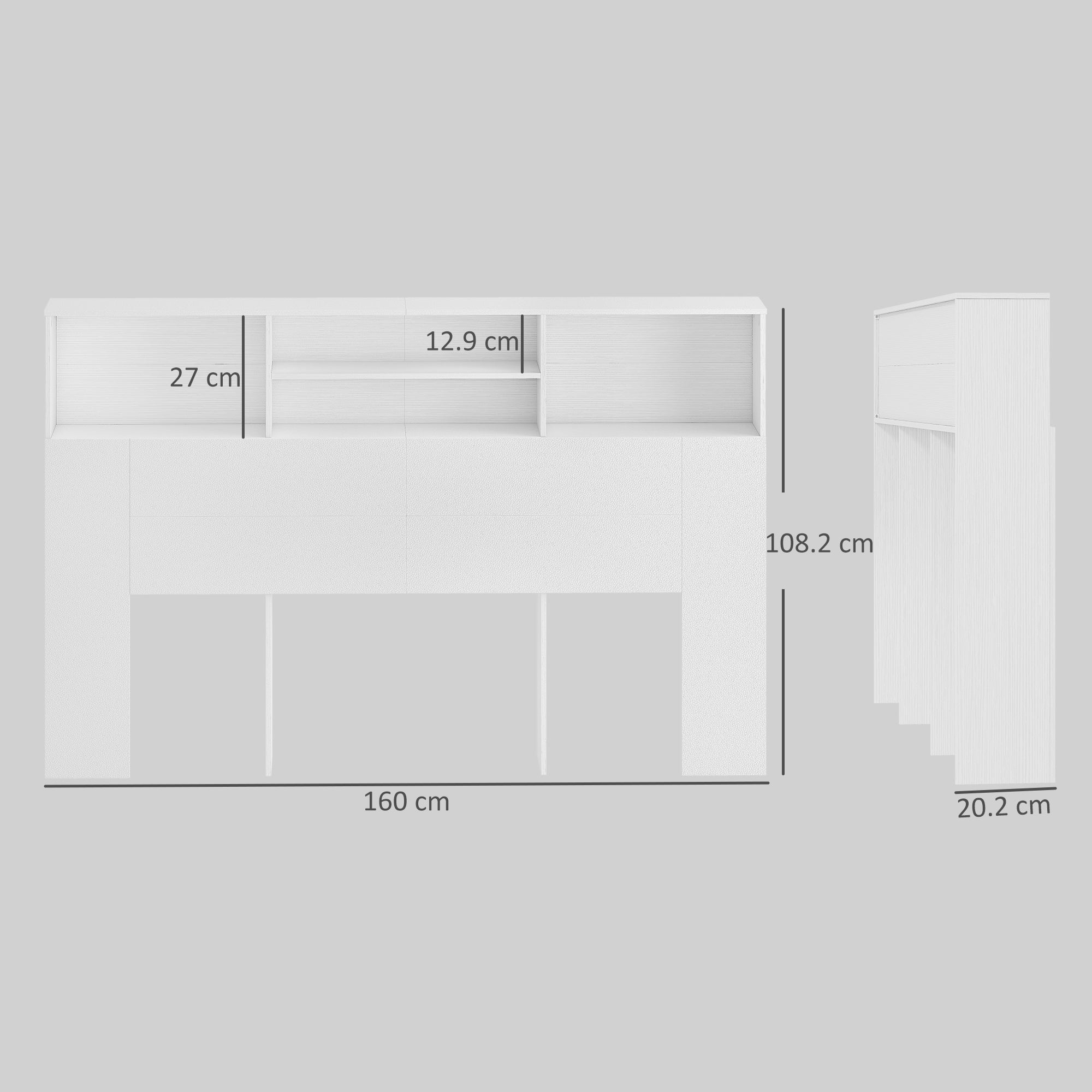 5ft King Size Headboard with Storage, Freestanding Bed Headboard with 4 Open Compartments for Bedroom, 160 x 20.2 x 108.2 cm, White