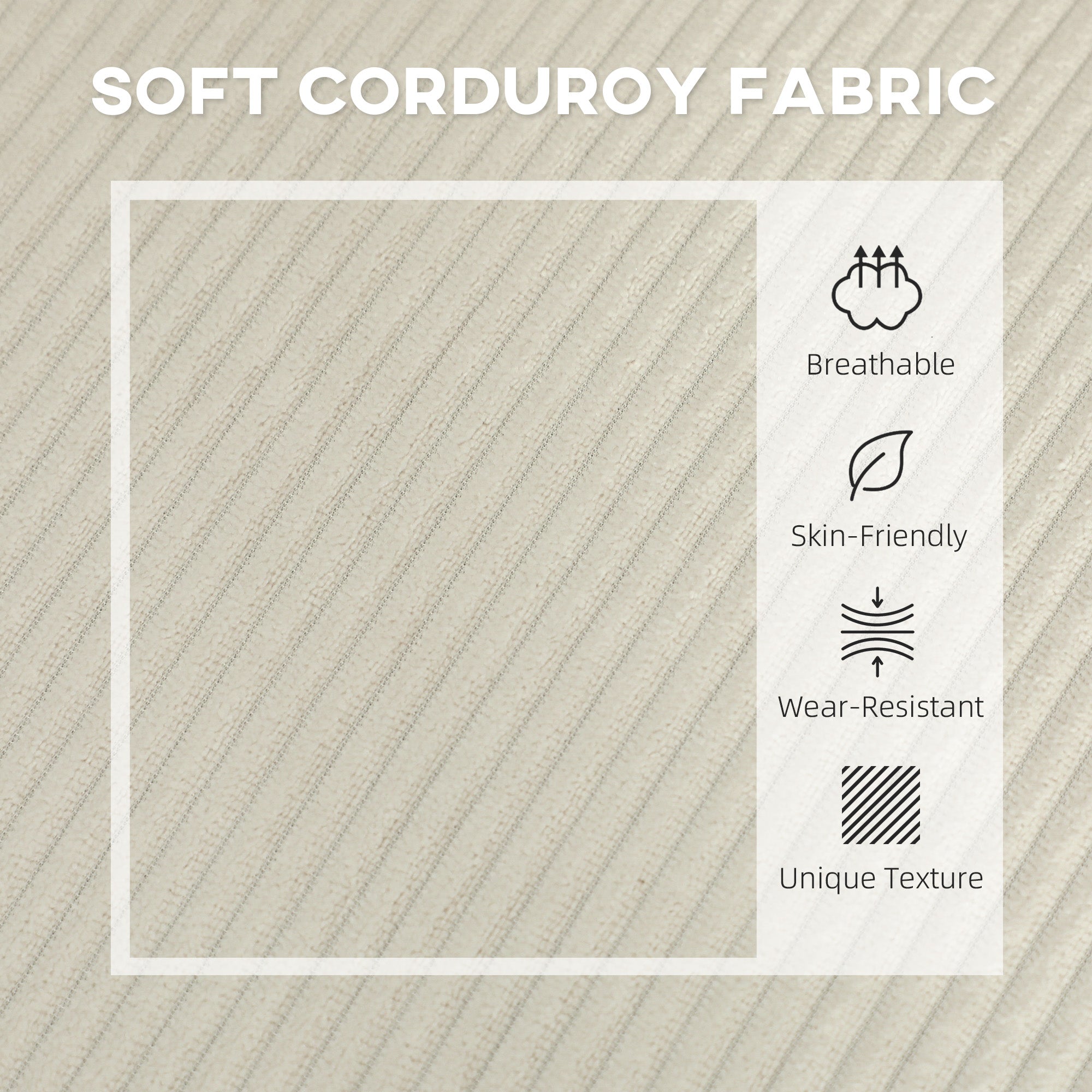 HOMCOM 46.5" Loveseat with USB Ports, Modern Love Seat with Rubber Wood Legs, Corduroy 2 Seater Sofa Couch for Living Room, Bedroom, Home Office, Small Space, Cream White