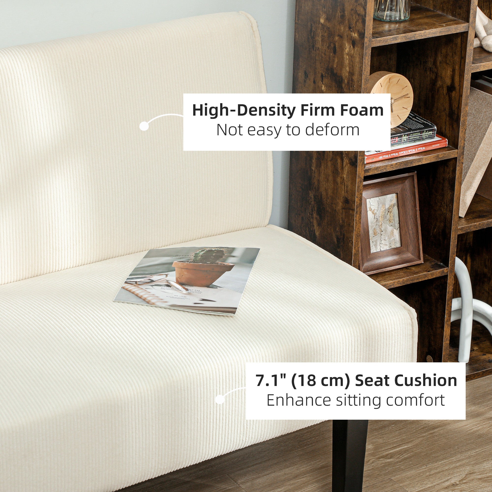 HOMCOM 46.5" Loveseat with USB Ports, Modern Love Seat with Rubber Wood Legs, Corduroy 2 Seater Sofa Couch for Living Room, Bedroom, Home Office, Small Space, Cream White